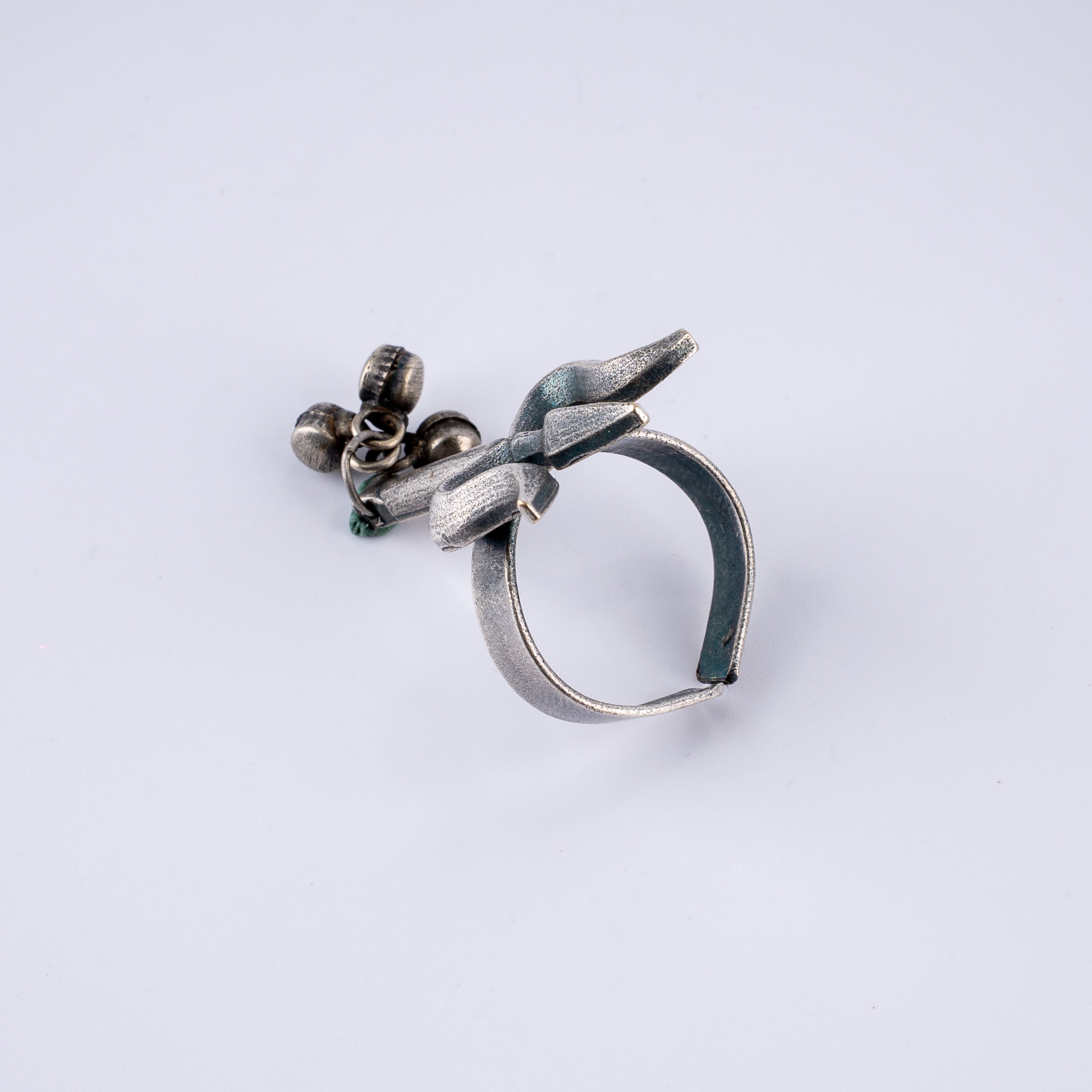 Oxidised Silver Trishul Ghungroo Statement Finger Ring