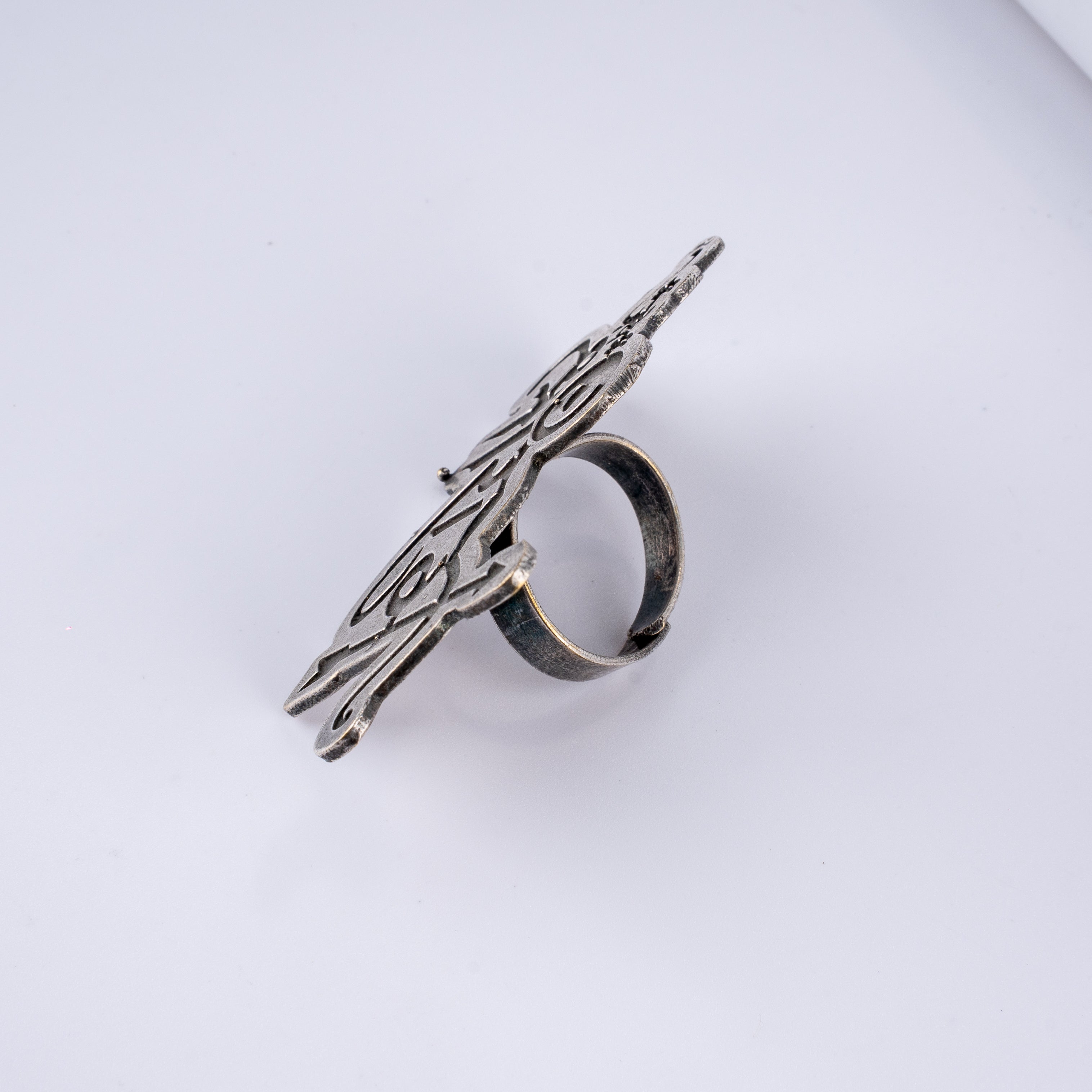 Oxidised Silver Jai Shree Ram Dhanush Statement Finger Ring