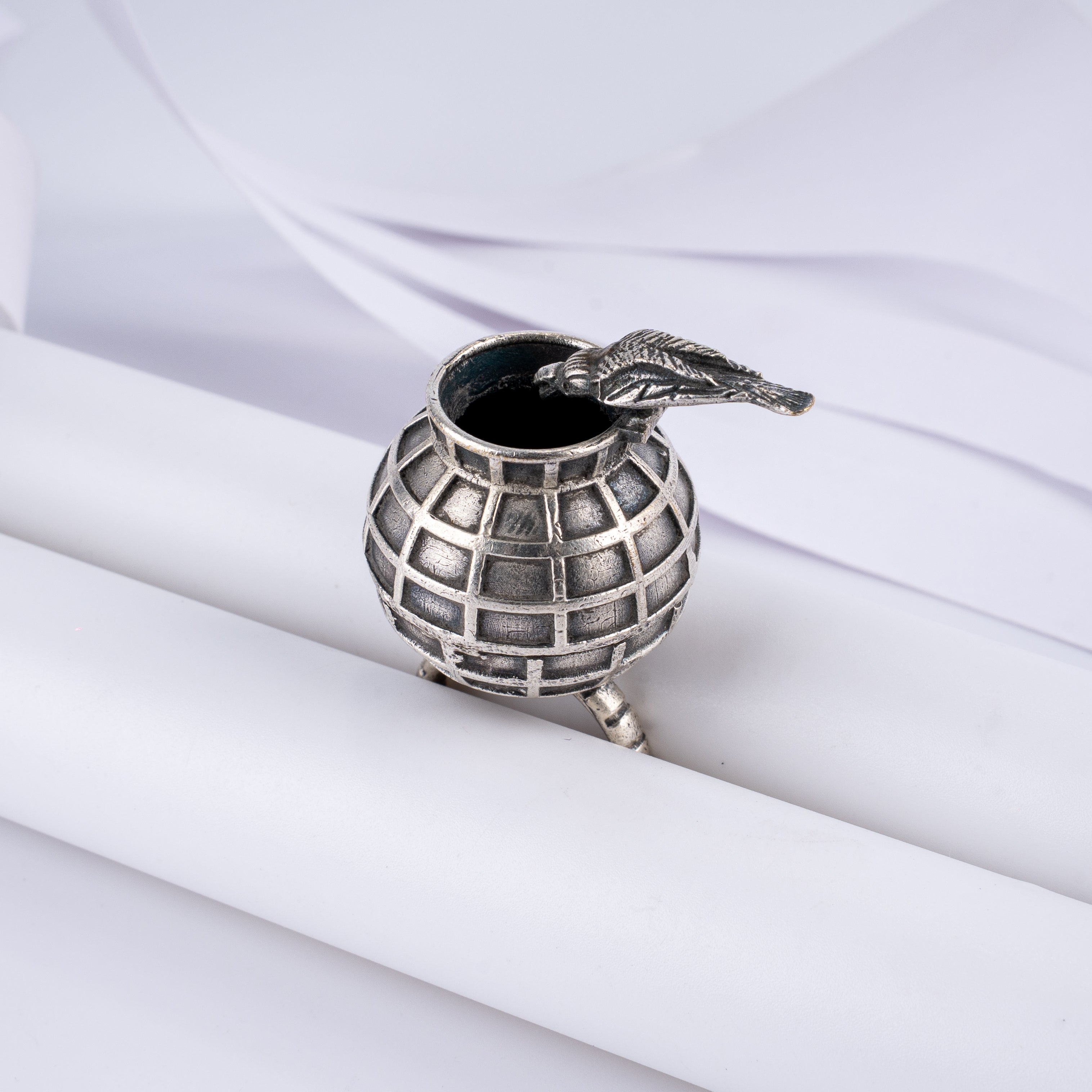 Oxidised Silver Thirsty Crow Matka Folk Tale Statement Ring