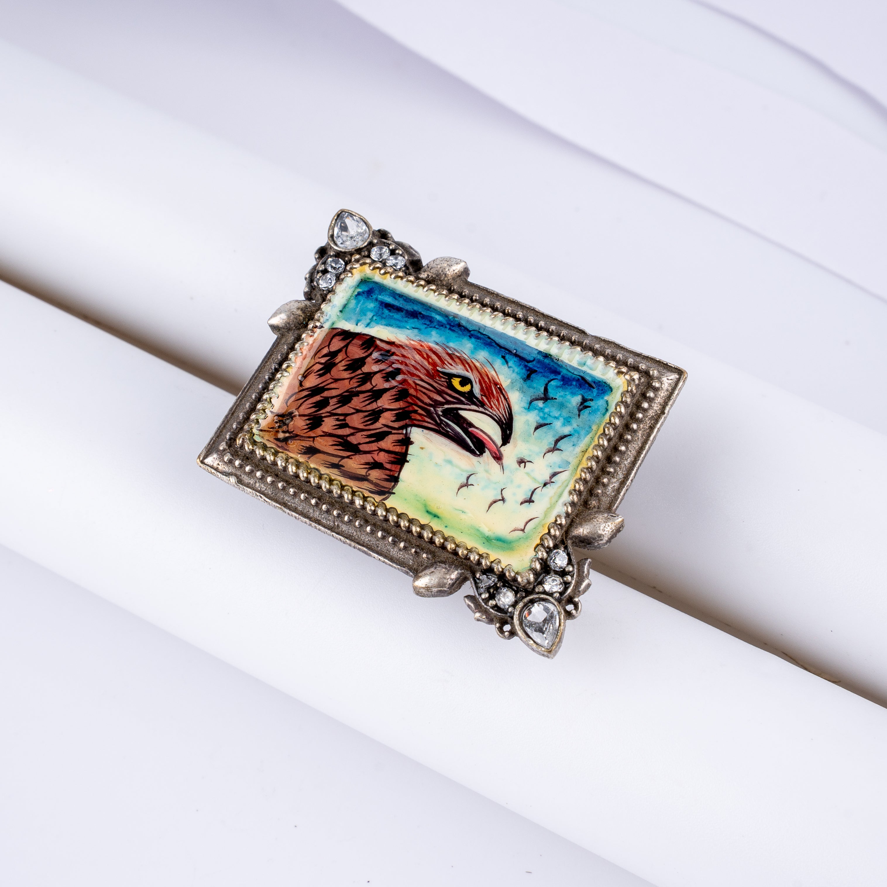 Oxidised Silver Royal Falcon Portrait Stone Statement Ring