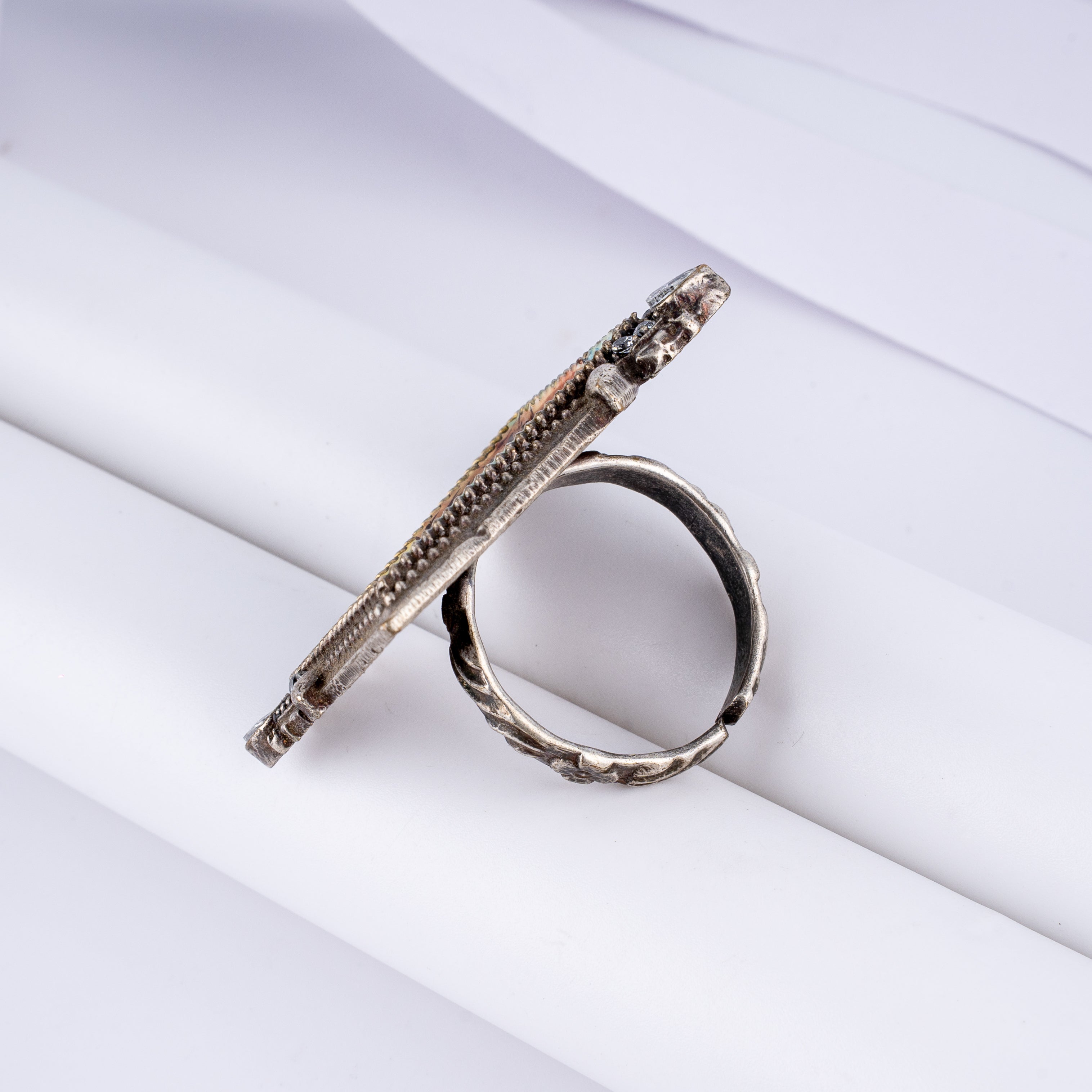 Oxidised Silver Royal Falcon Portrait Stone Statement Ring