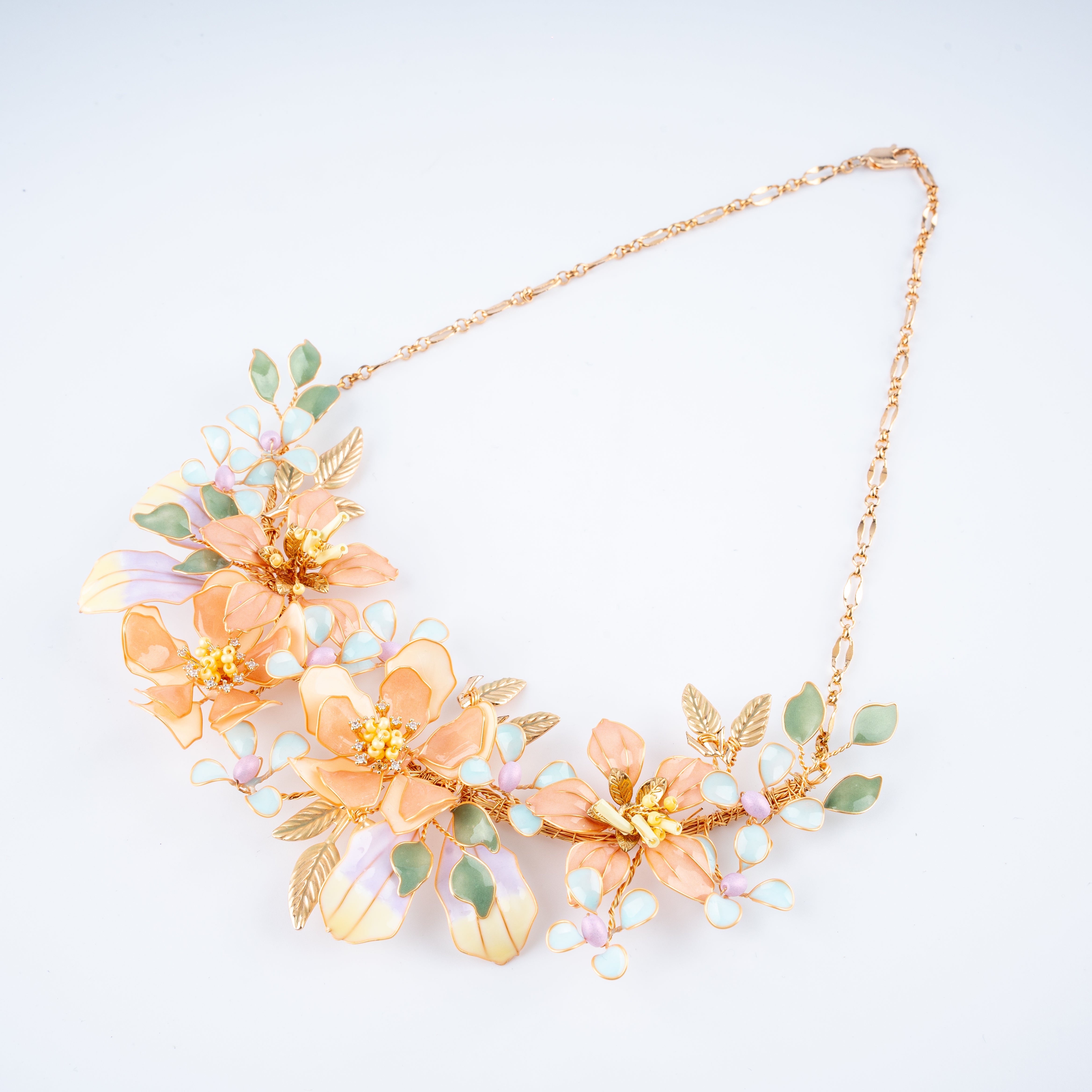 The Peach Sunrise Floral Resin Art Jewelry Set