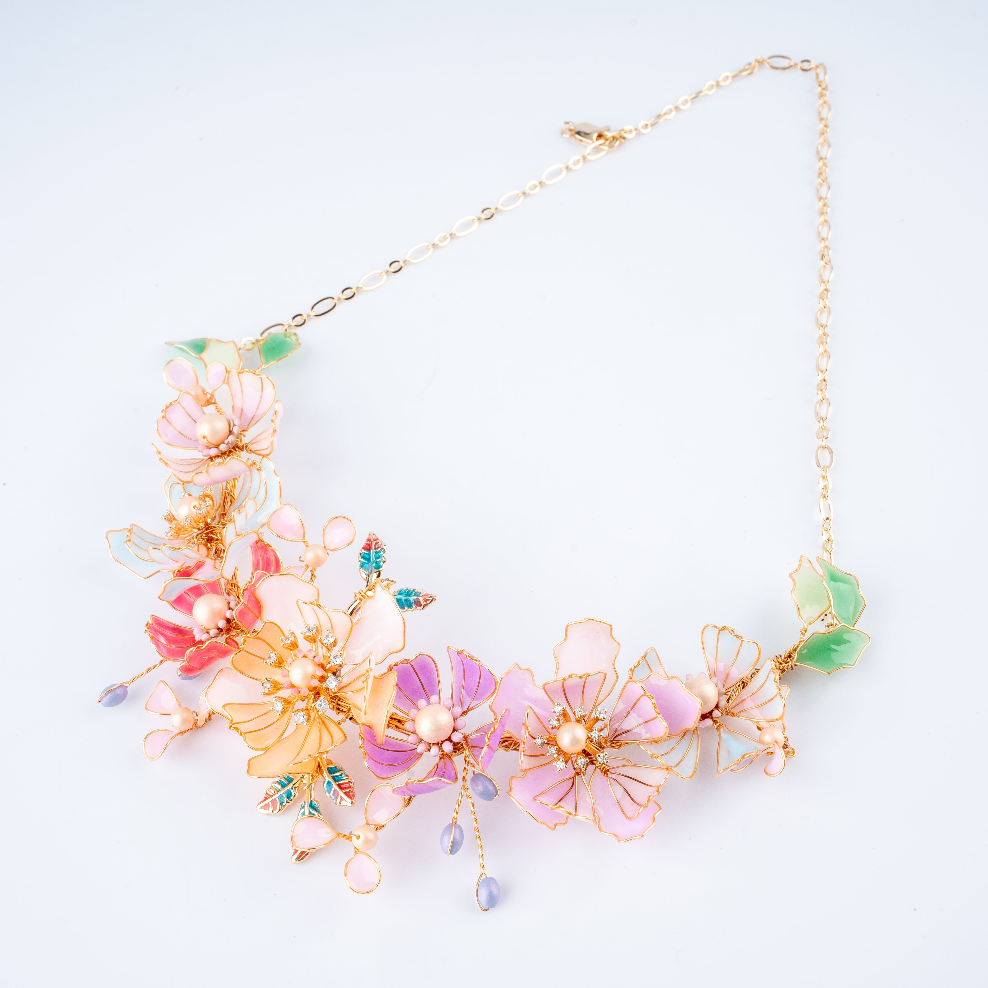 The Pastel Meadow Floral Resin Jewelry Set with Bahubali Chain Earrings