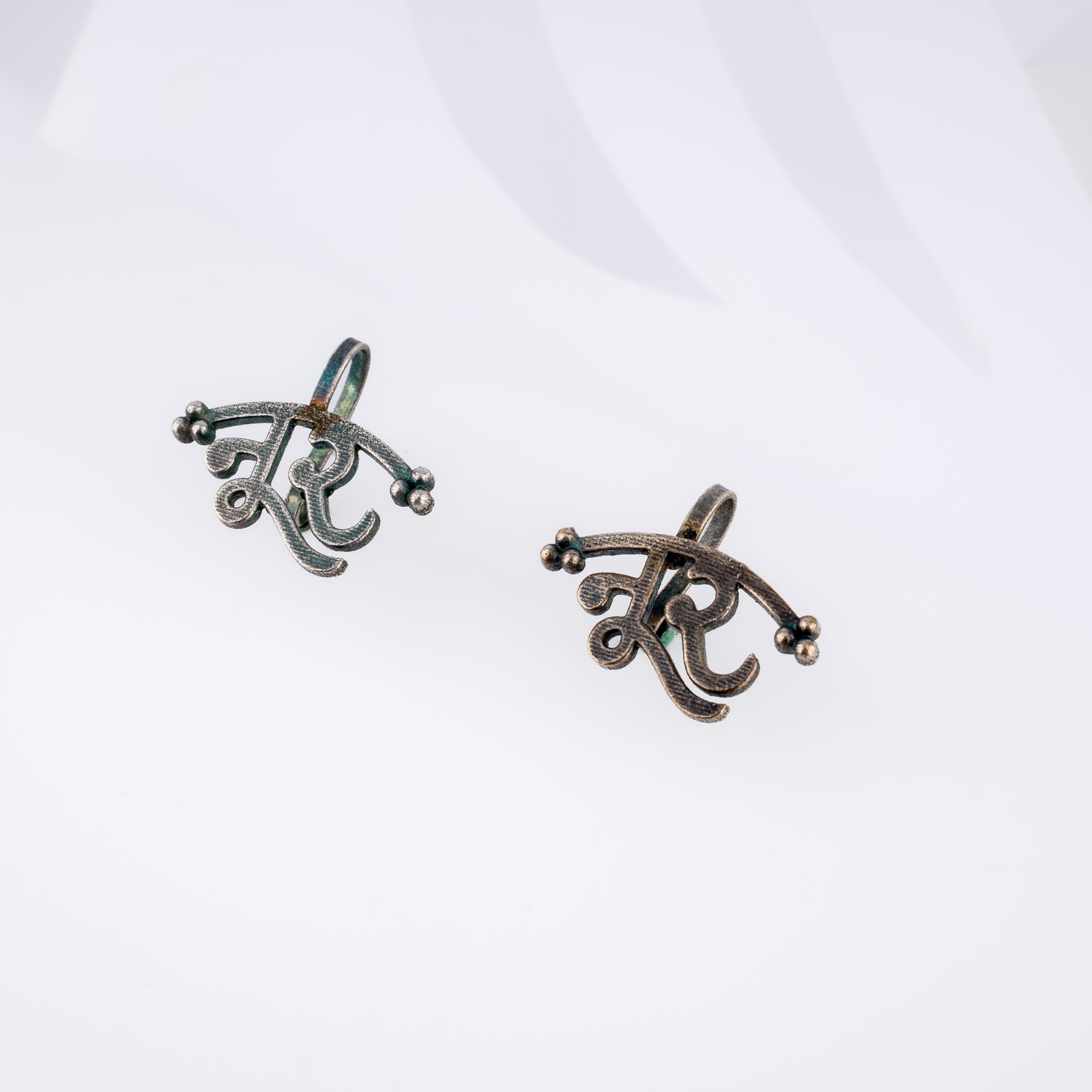 Oxidised Silver Devanagari Noor Calligraphy Leverback Clip Earrings