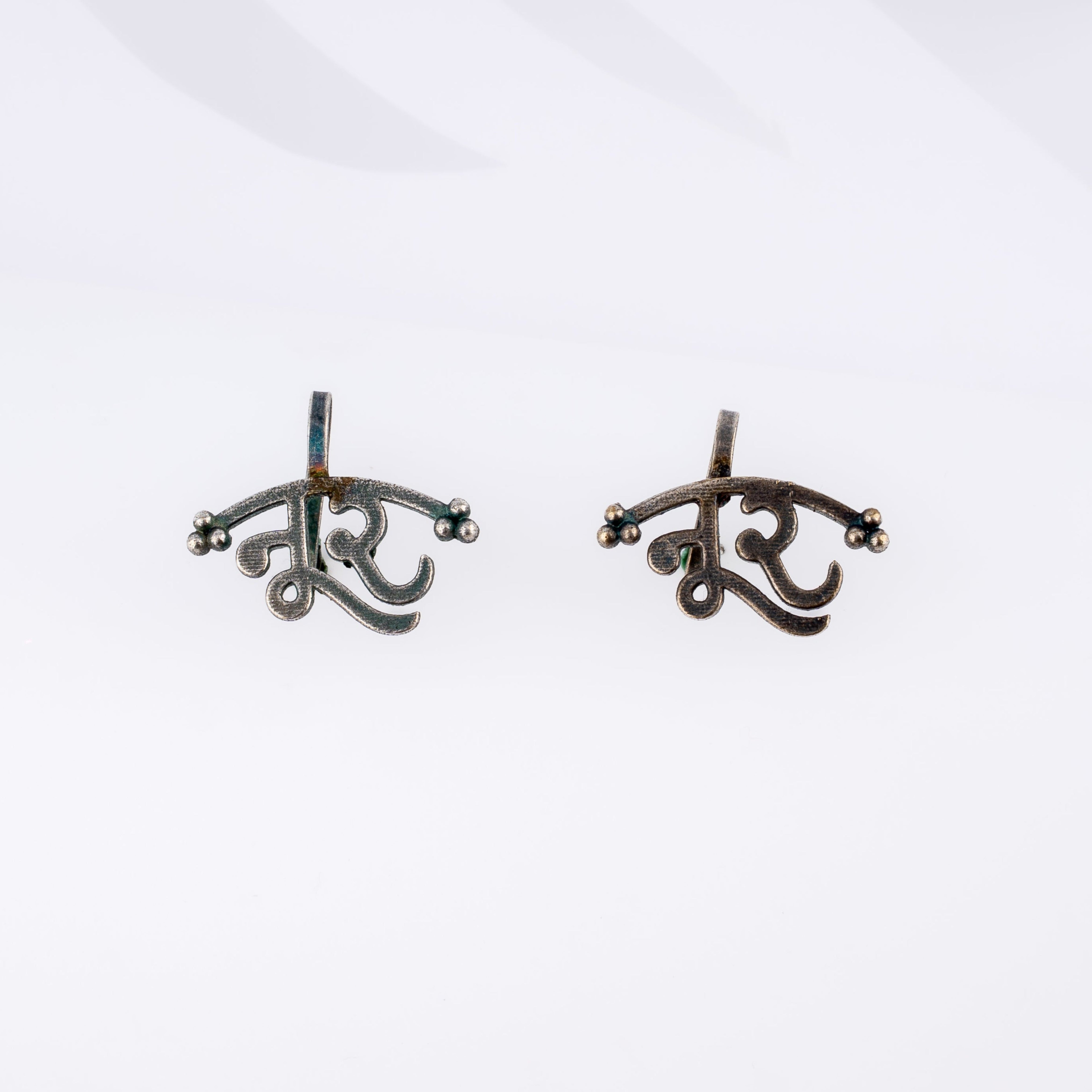 Oxidised Silver Devanagari Noor Calligraphy Leverback Clip Earrings