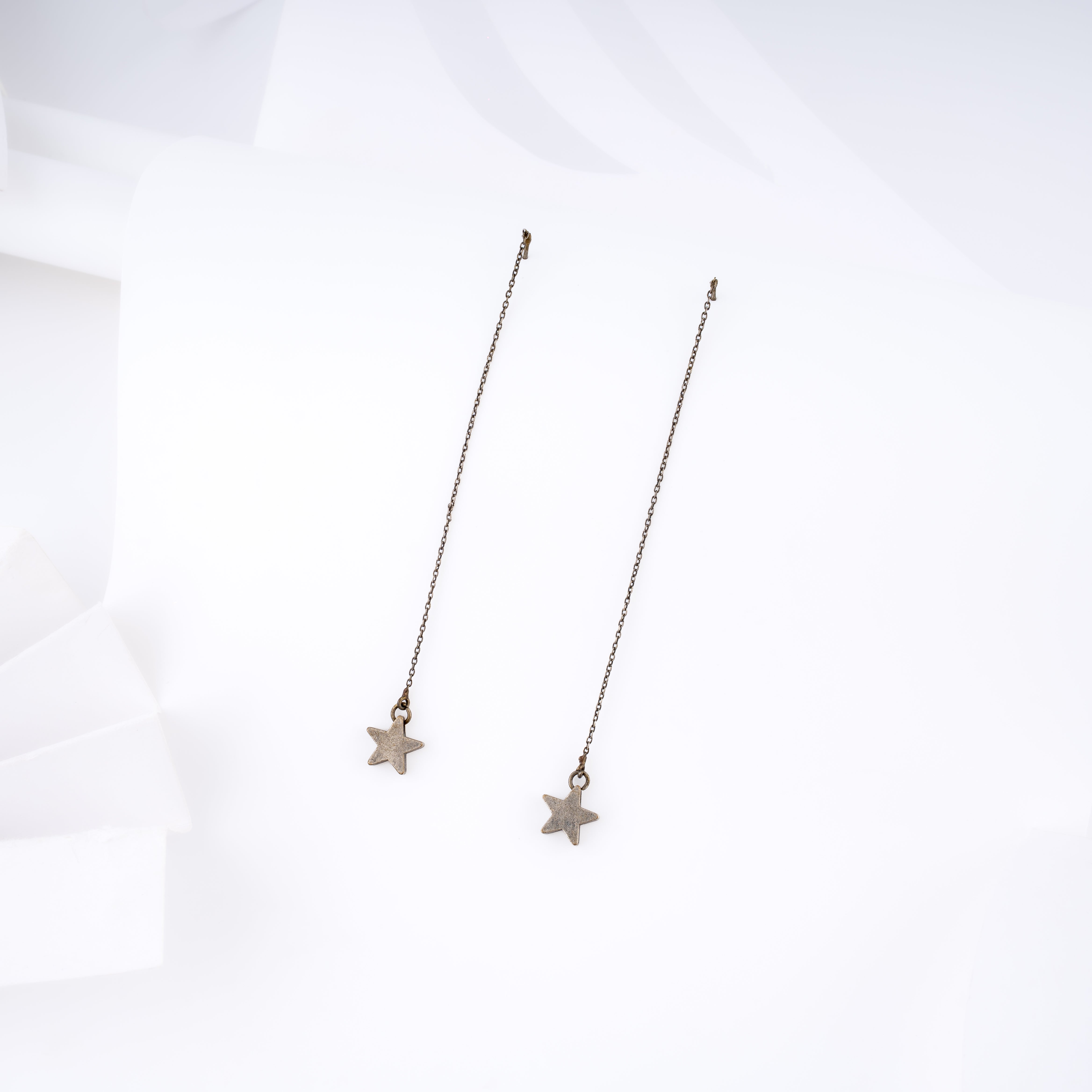 Oxidised Silver Celestial Star Long Threader Drop Earrings