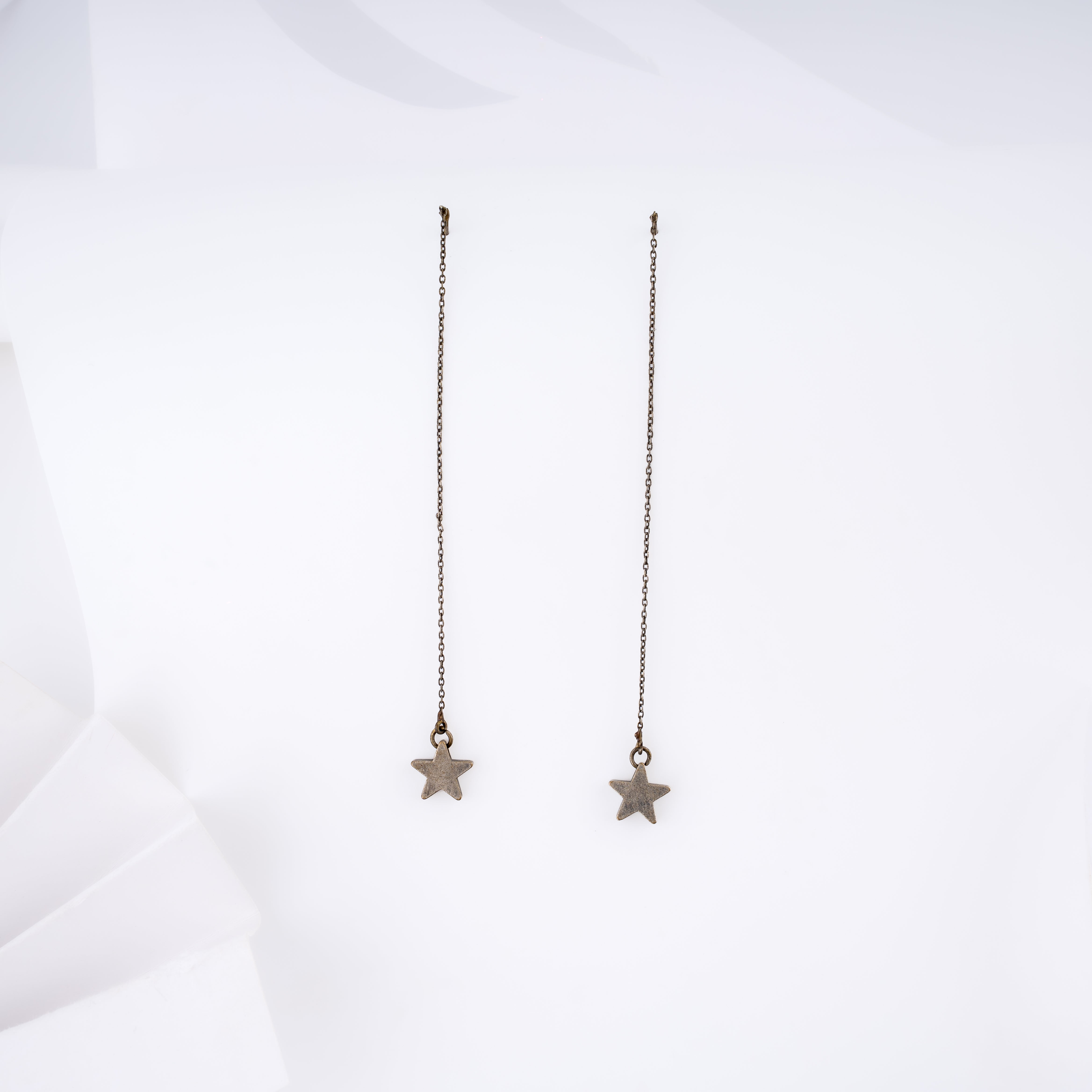 Oxidised Silver Celestial Star Long Threader Drop Earrings