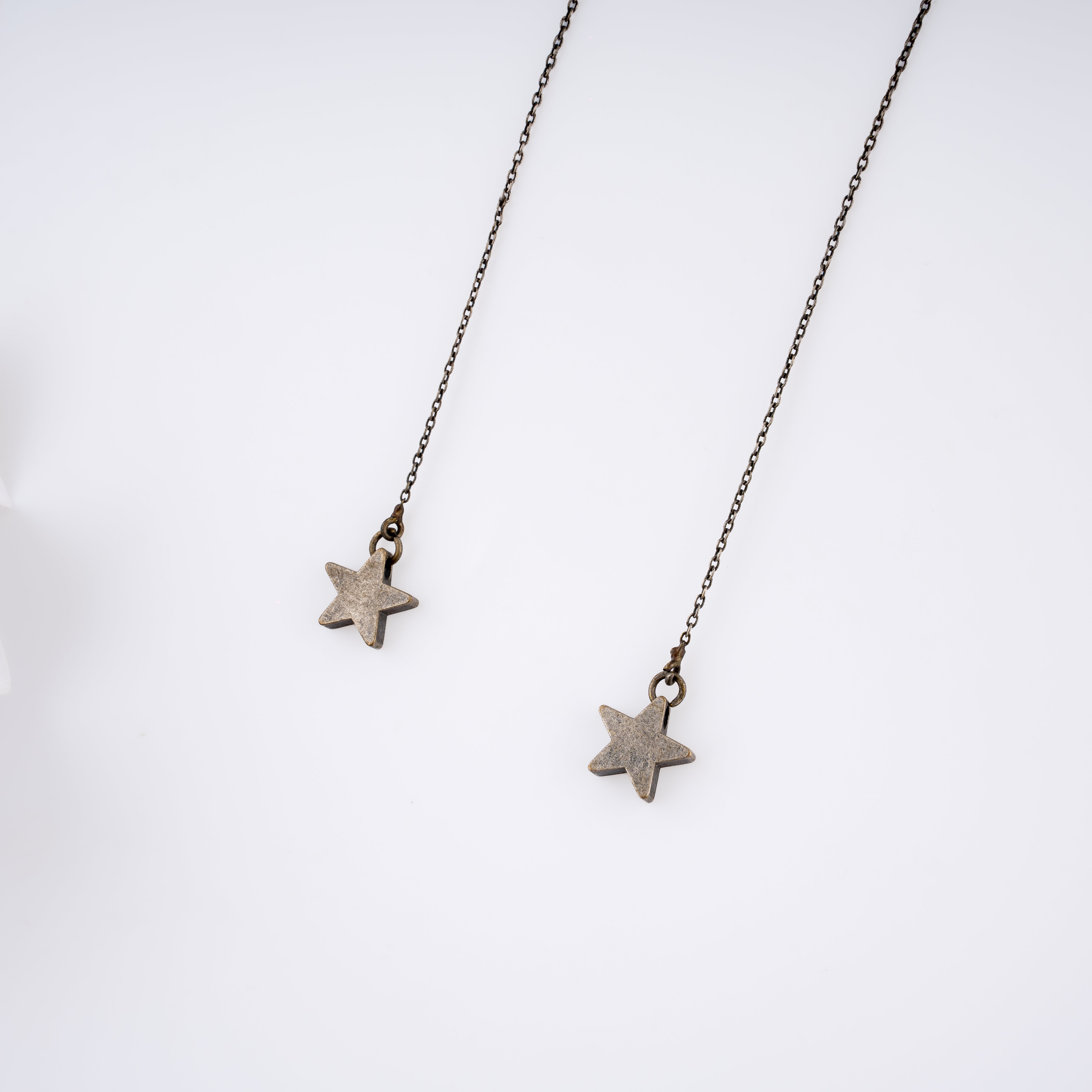 Oxidised Silver Celestial Star Long Threader Drop Earrings