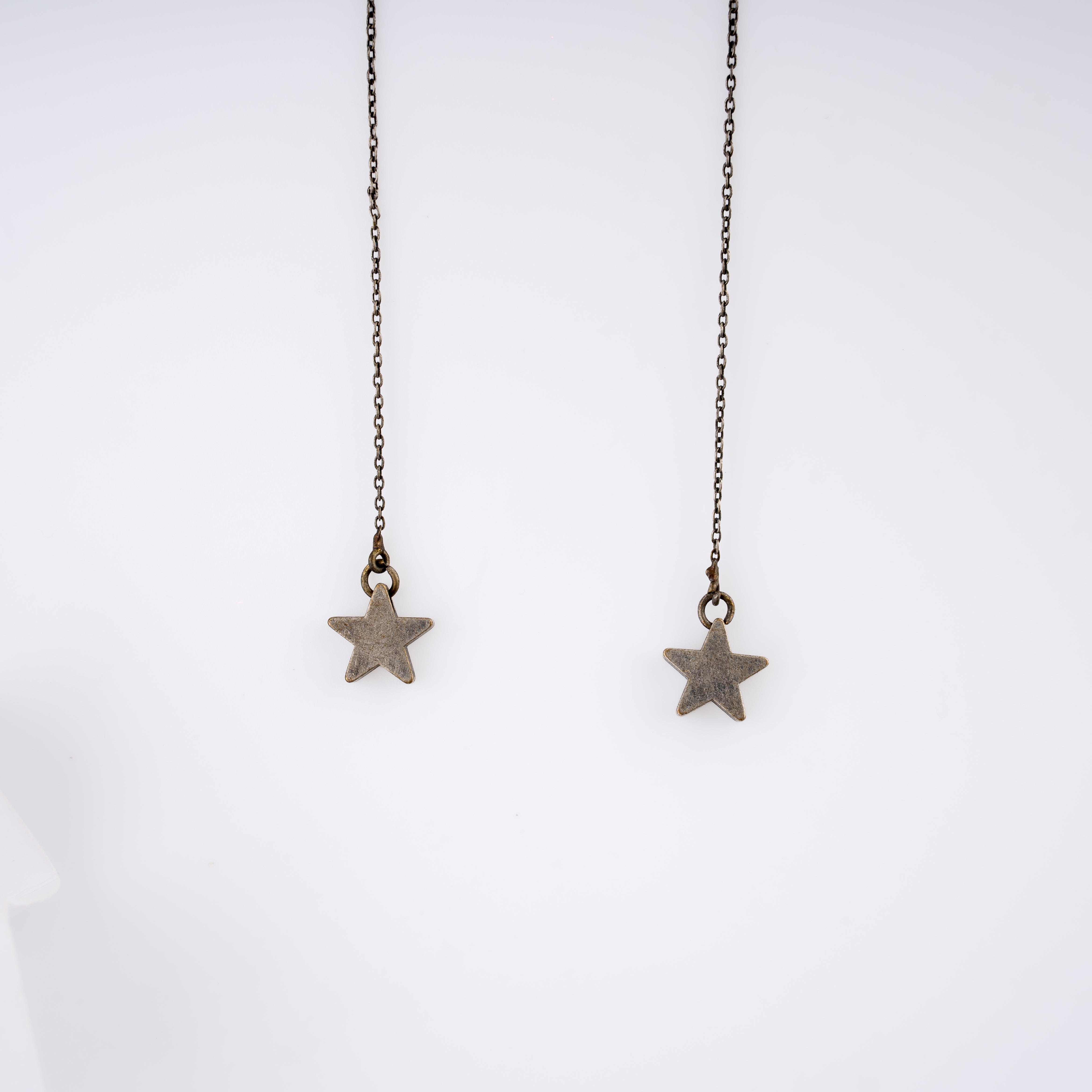 Oxidised Silver Celestial Star Long Threader Drop Earrings