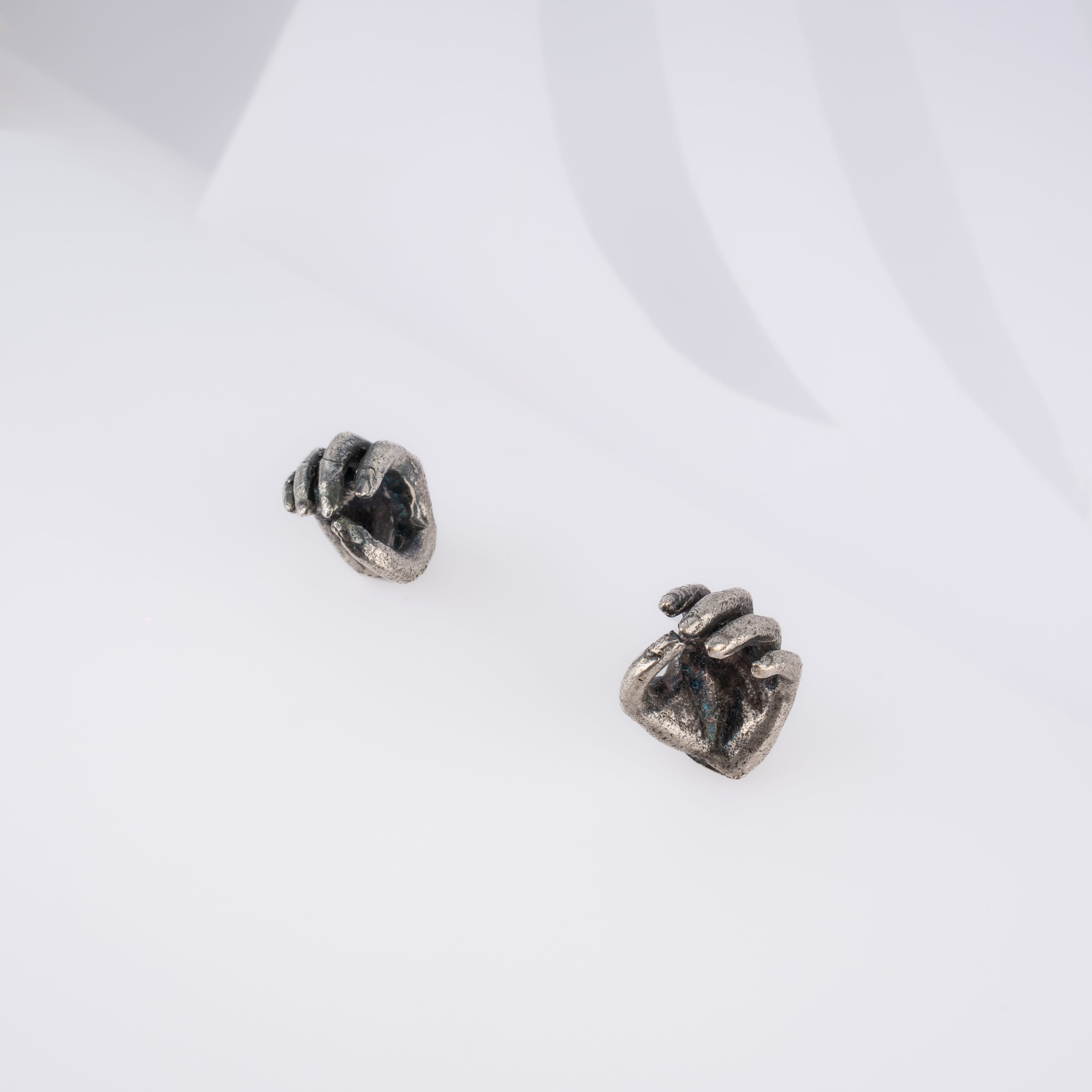Oxidised Silver Sculpted Hand Stud Earrings
