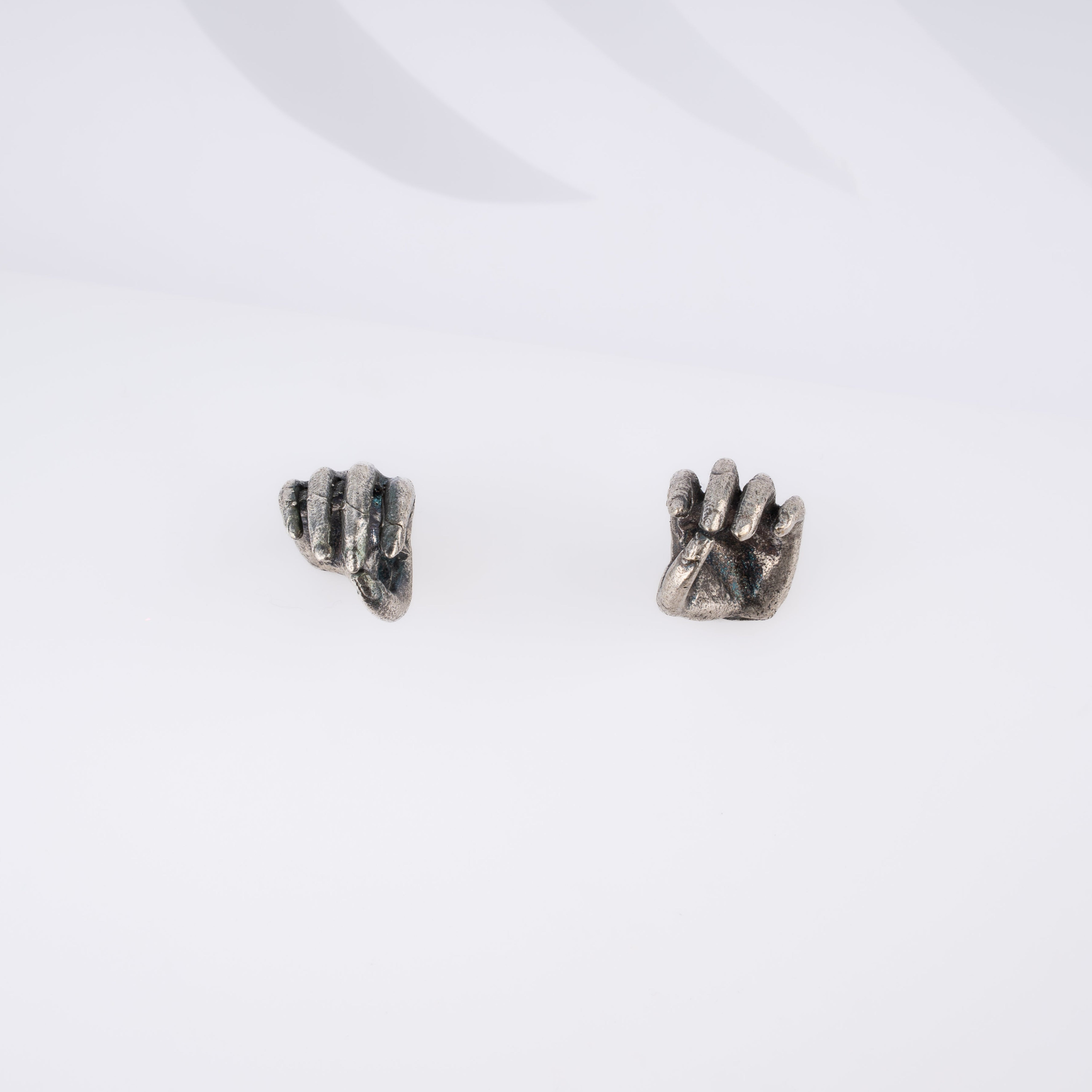 Oxidised Silver Sculpted Hand Stud Earrings