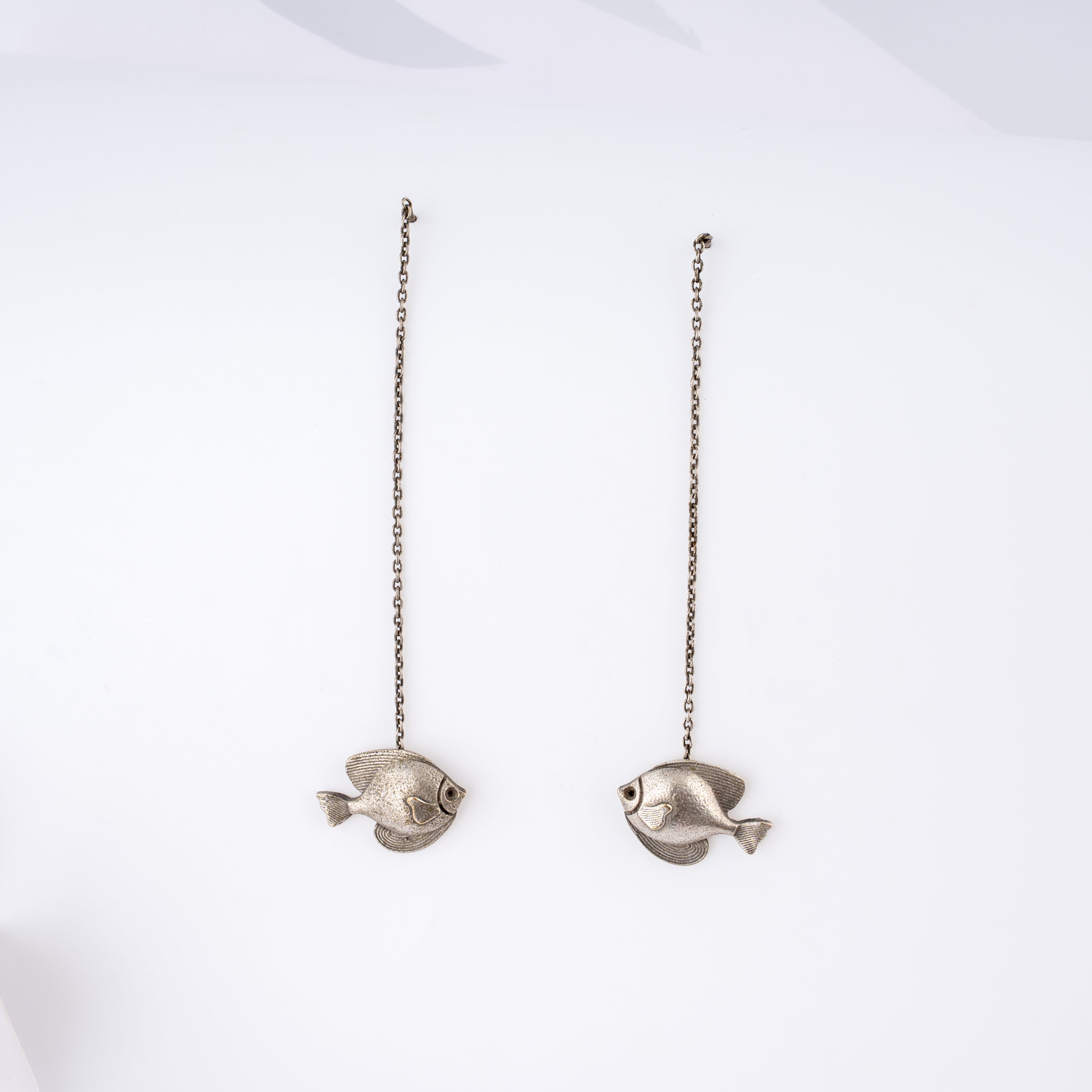 Oxidised Silver Tropical Fish Long Threader Drop Earrings