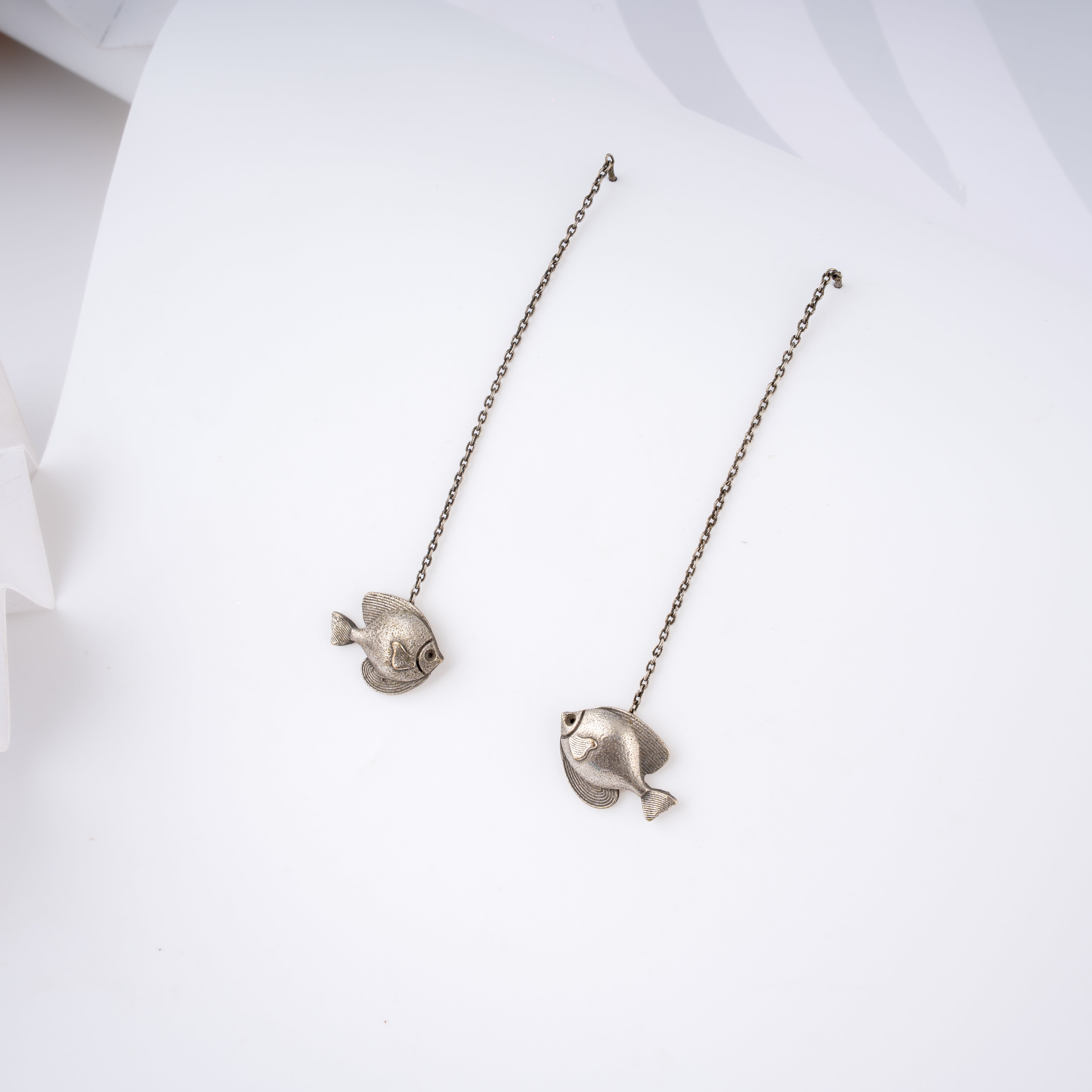Oxidised Silver Tropical Fish Long Threader Drop Earrings