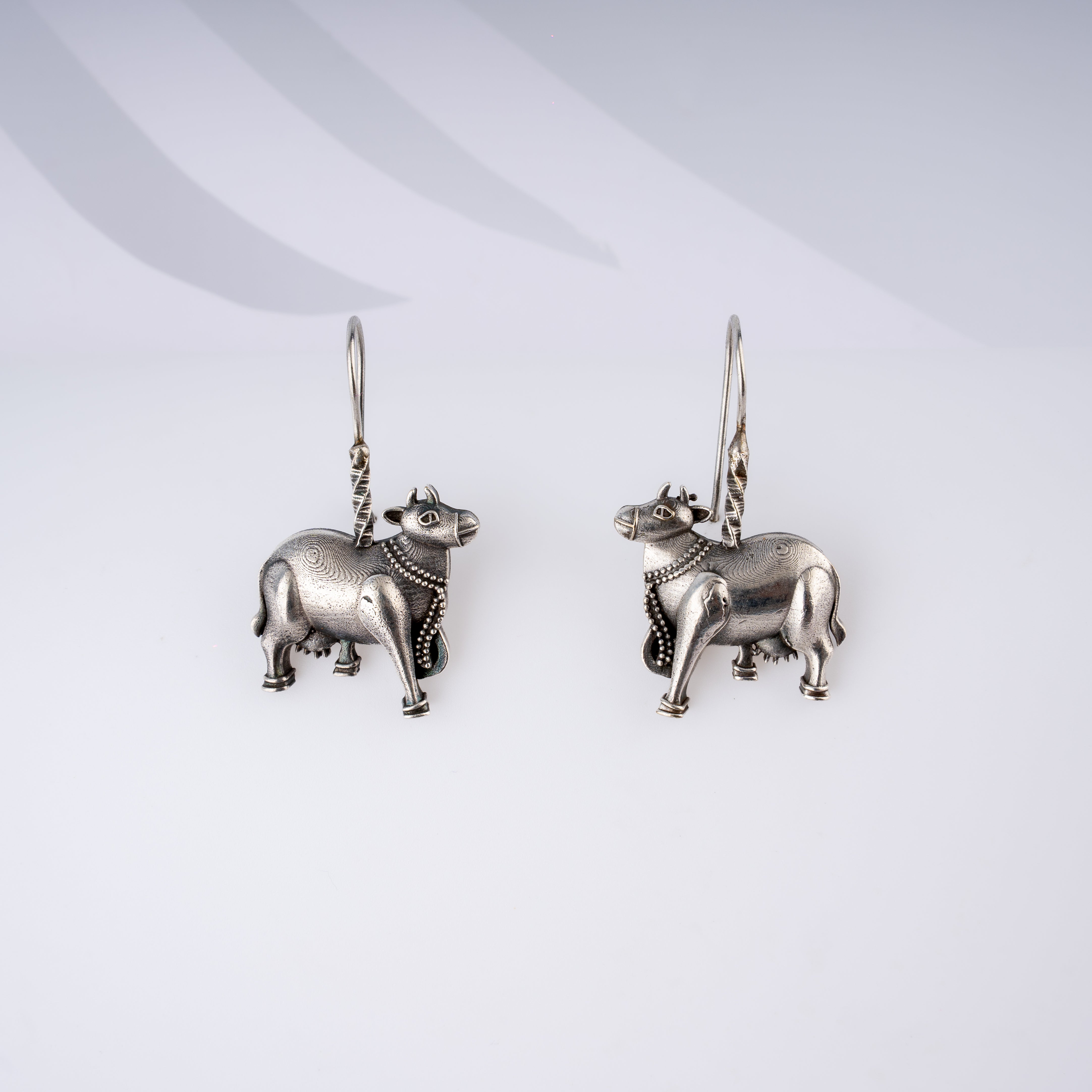 Oxidised Silver Sacred Cow Kamadhenu Leverback Clip Earrings