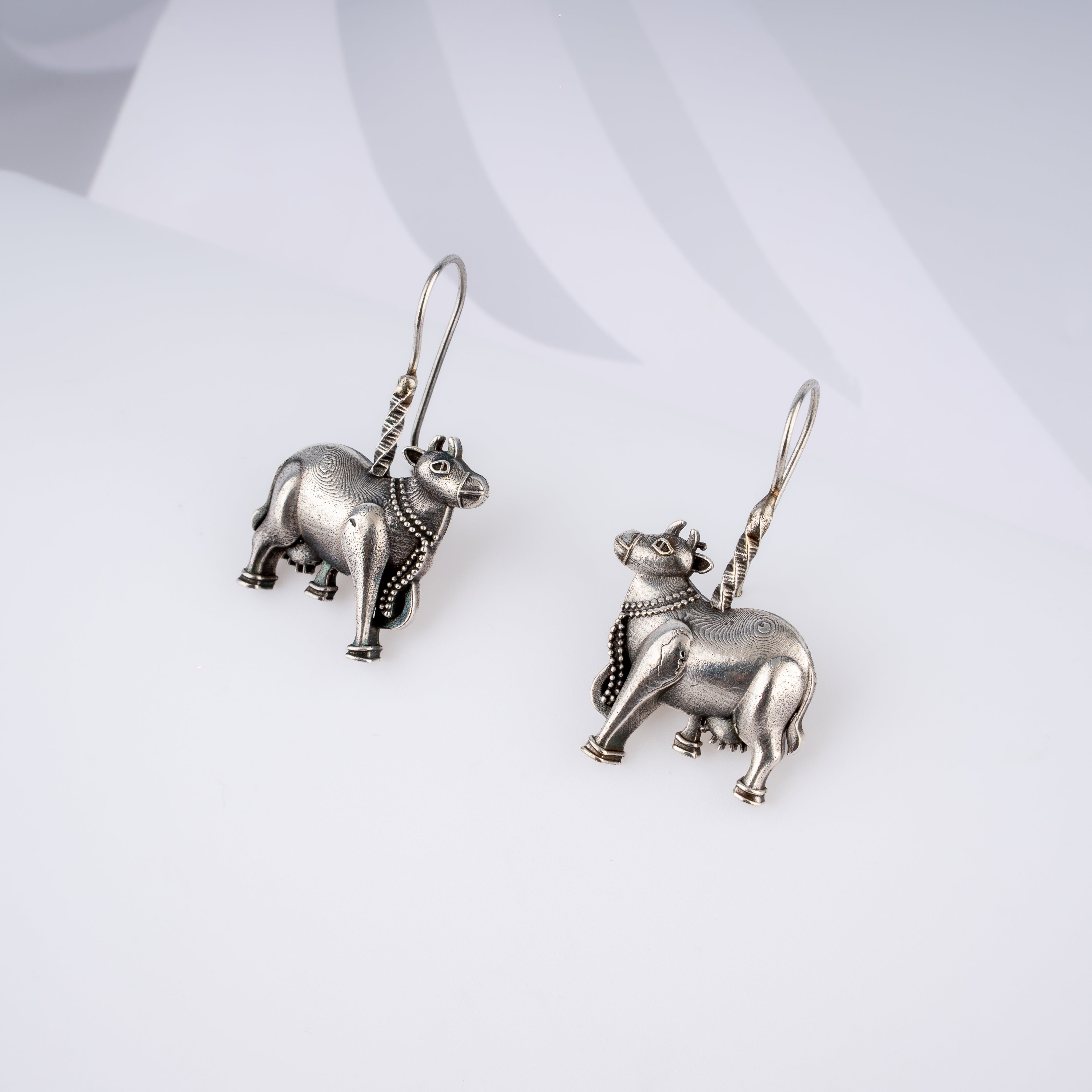 Oxidised Silver Sacred Cow Kamadhenu Leverback Clip Earrings