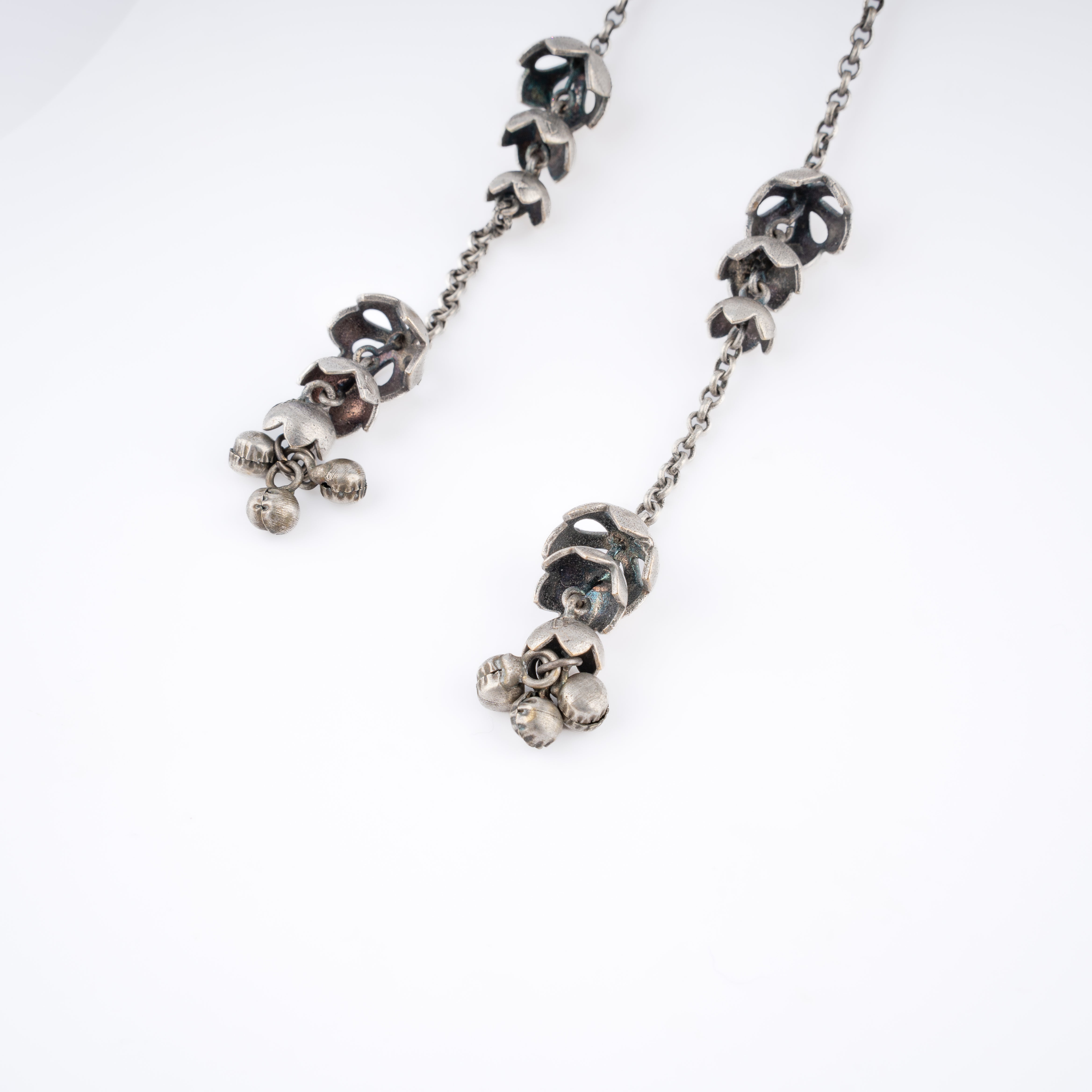 Oxidised Silver Floral Floret Ear Cuff Chain Tassel Statement Earrings