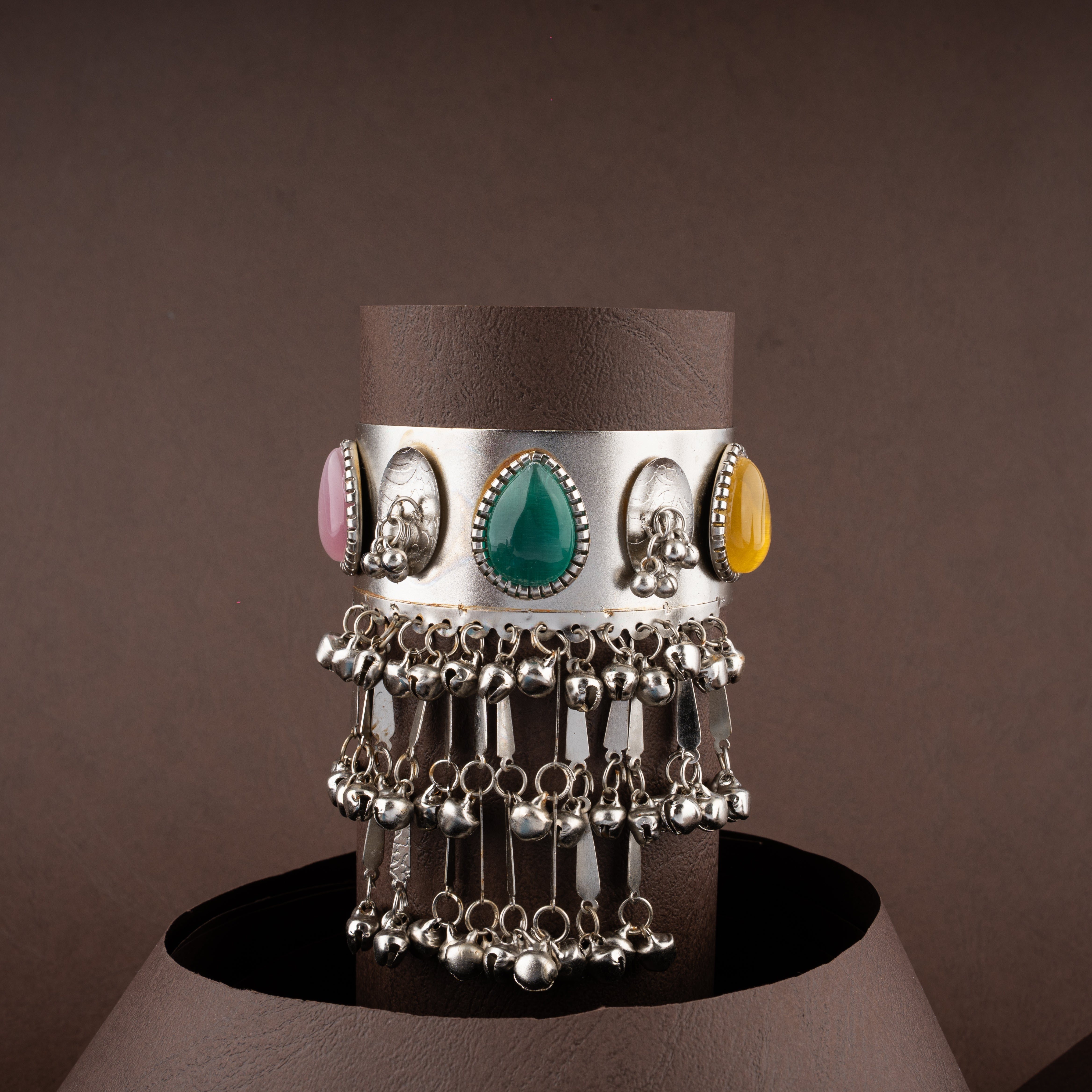 Oxidised Multi-Color Stone Ghungroo Bangle Bracelet