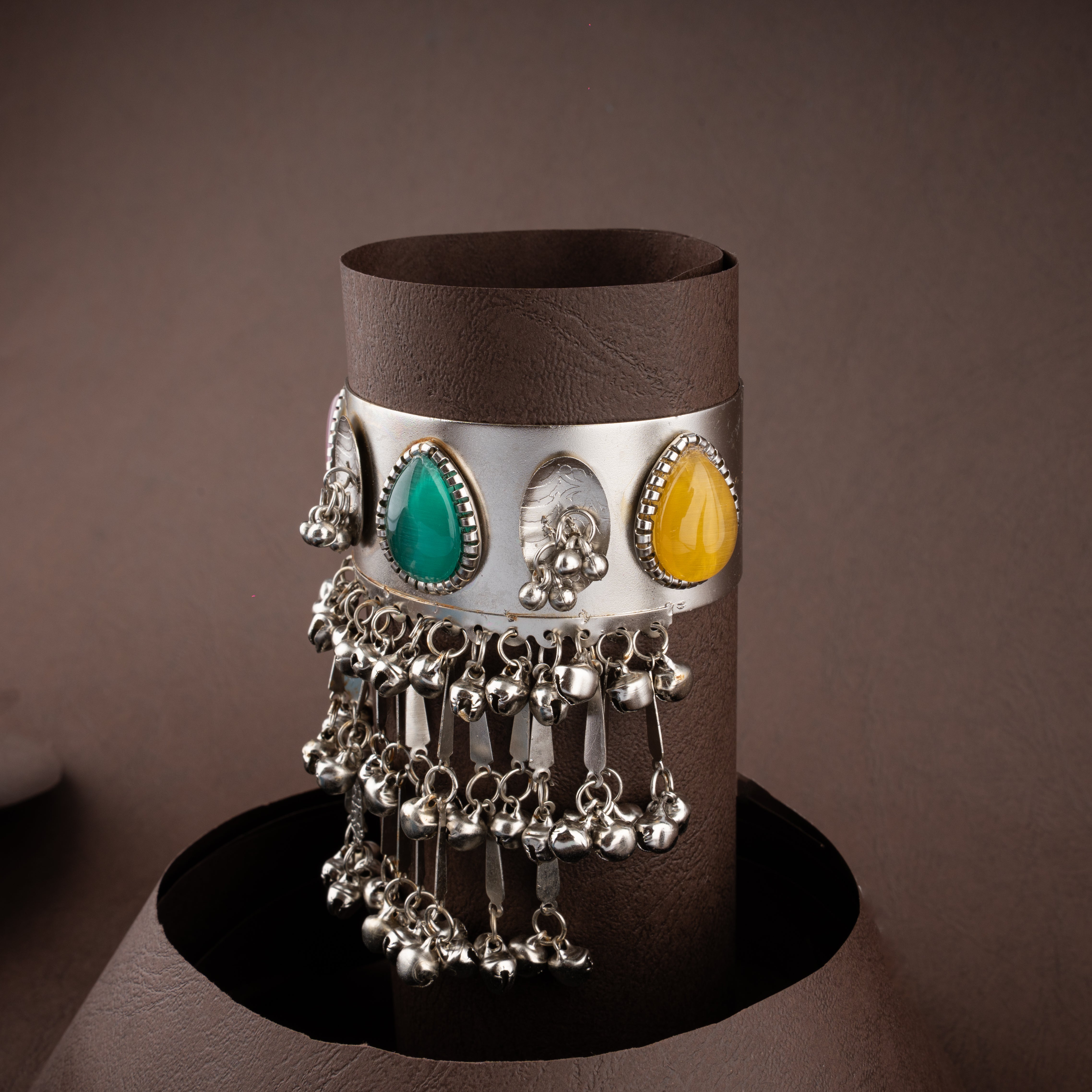 Oxidised Multi-Color Stone Ghungroo Bangle Bracelet