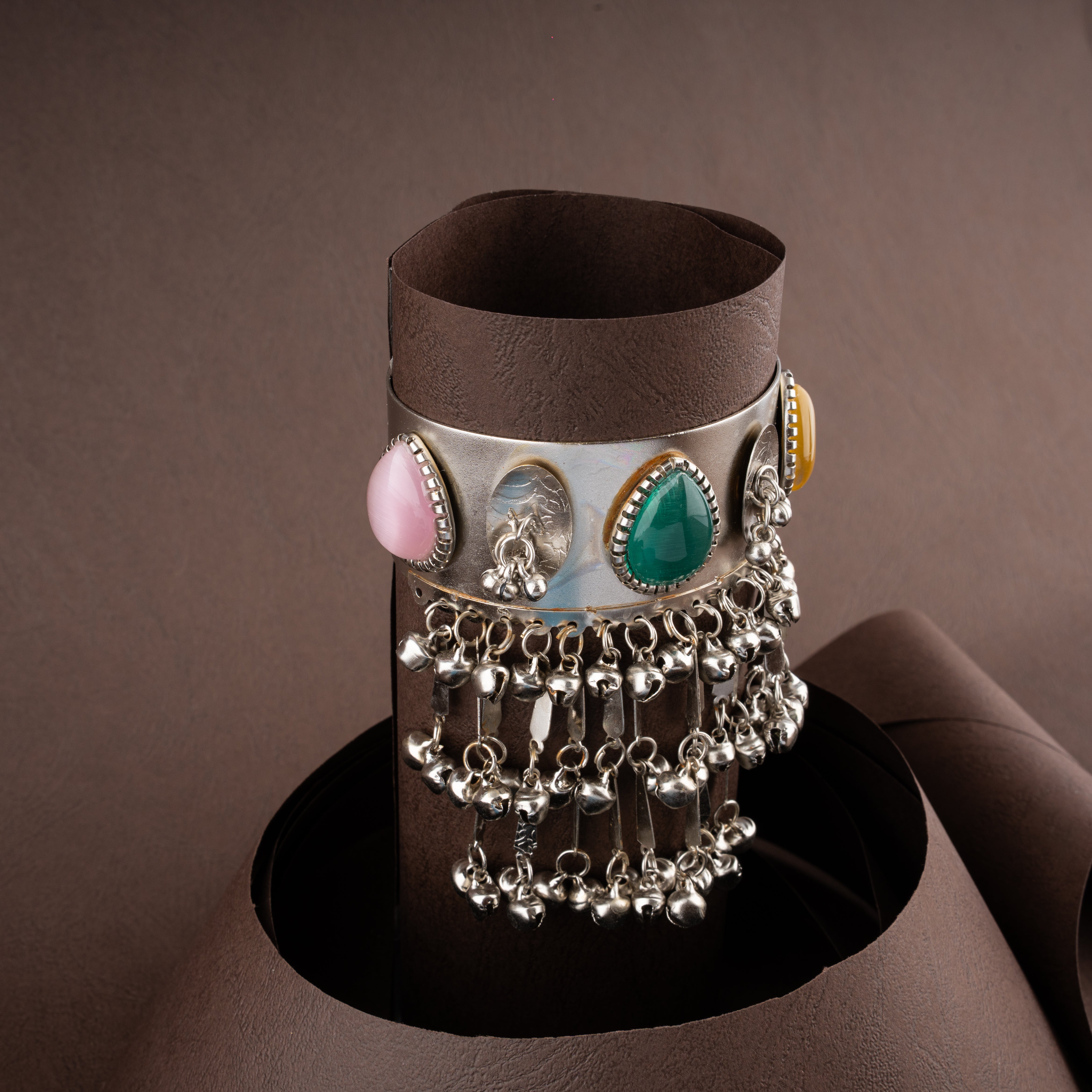 Oxidised Multi-Color Stone Ghungroo Bangle Bracelet