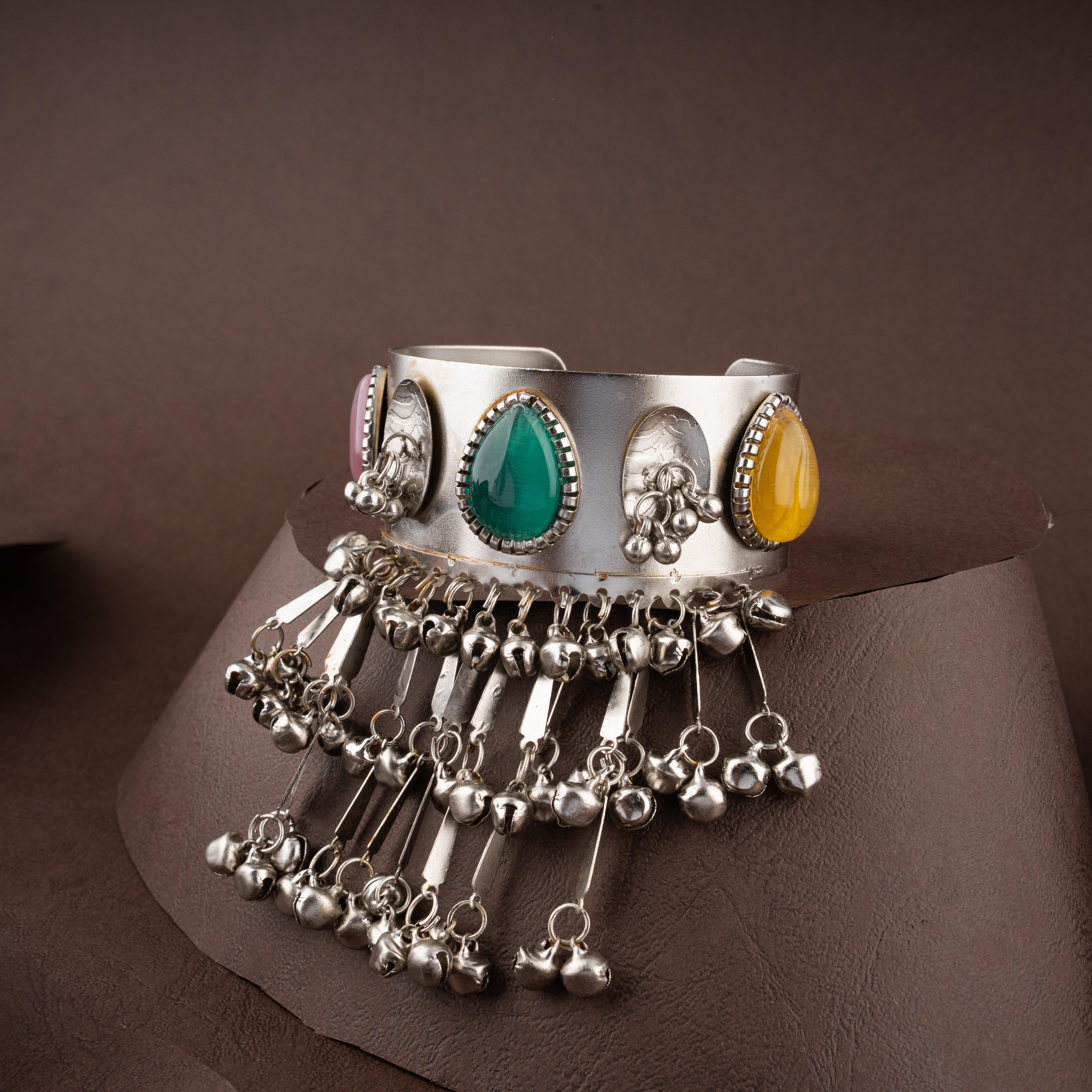Oxidised Multi-Color Stone Ghungroo Bangle Bracelet