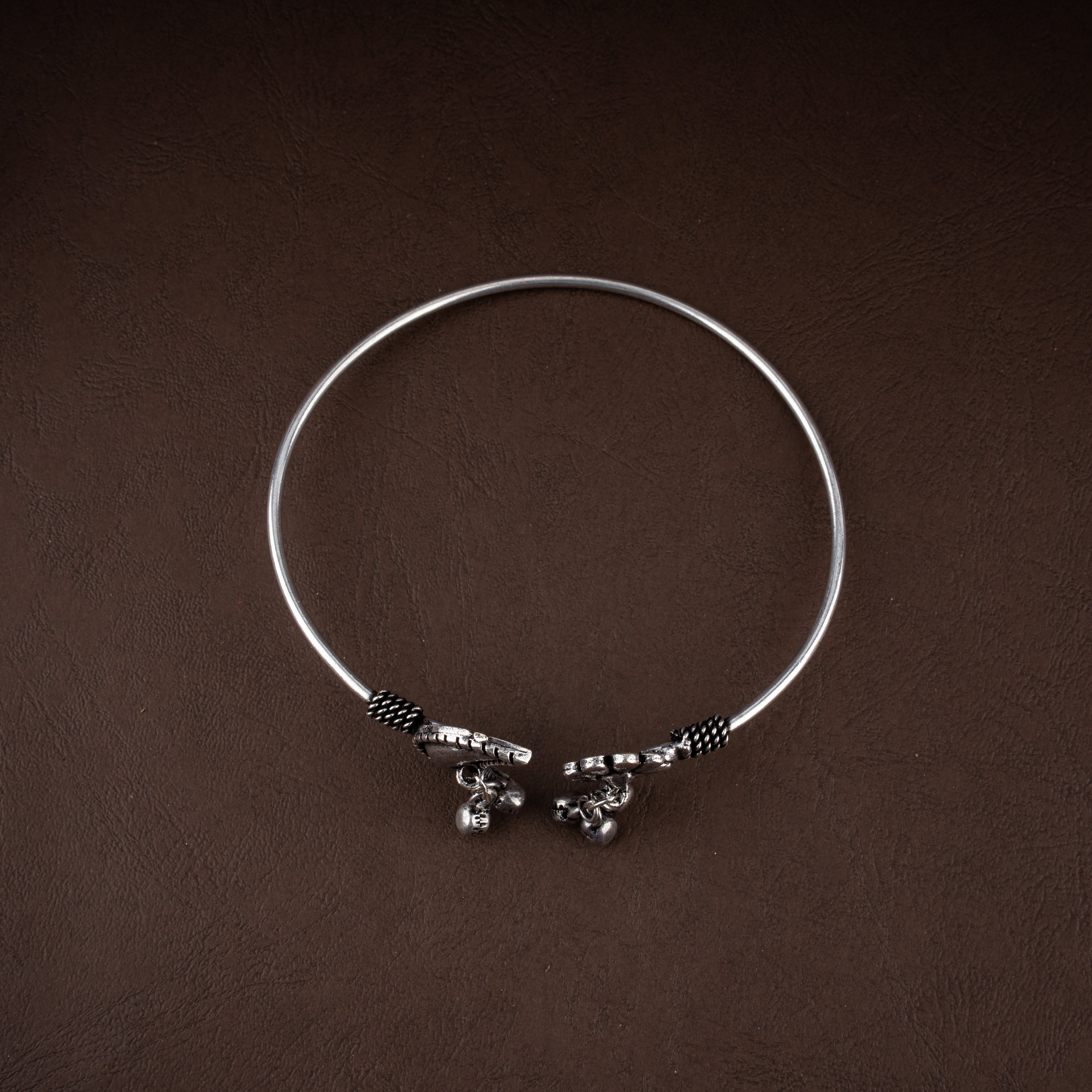 Oxidised Moon and Flower Open Cuff Bangle Bracelet