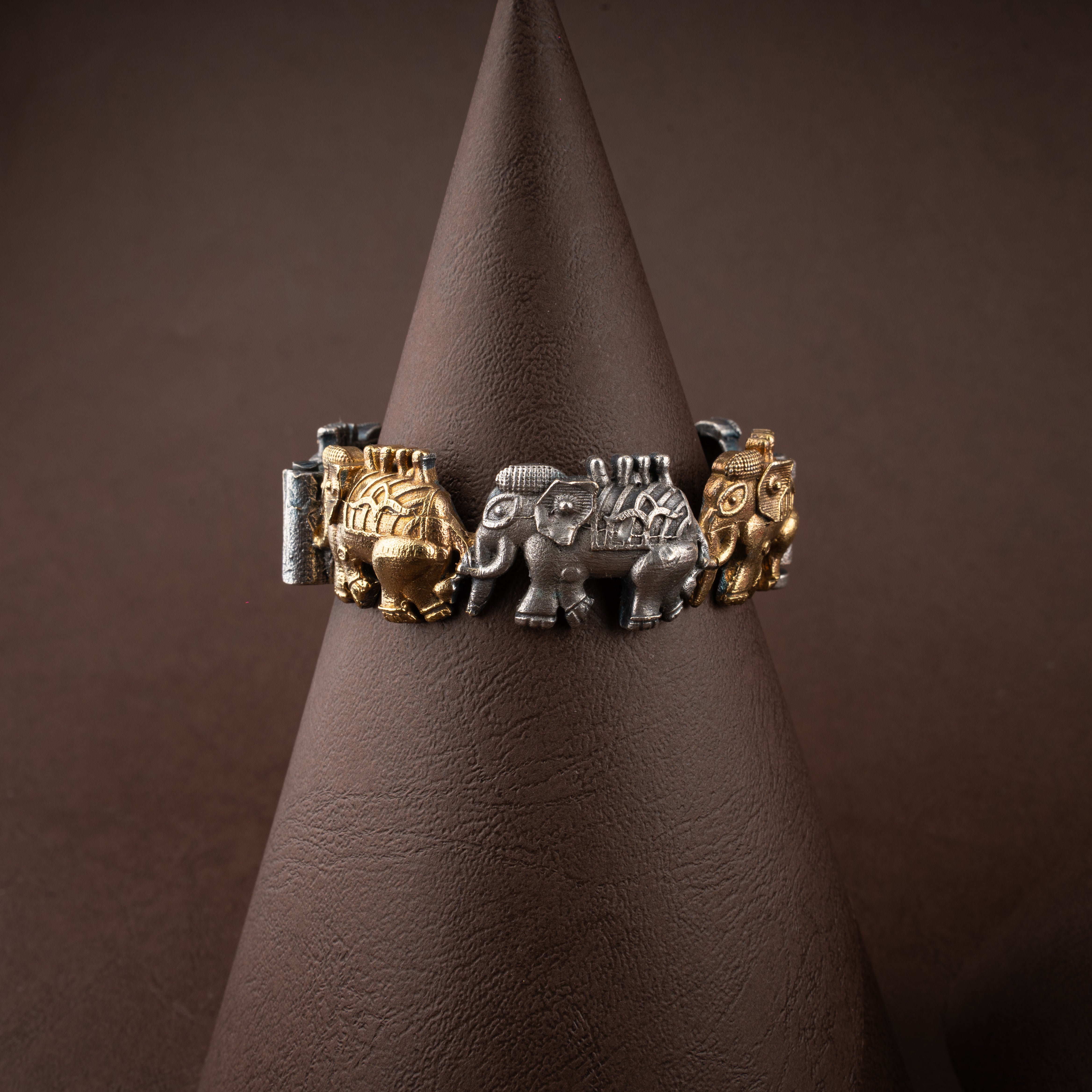 Dual-Tone Antique Elephant Oxidised Bangle