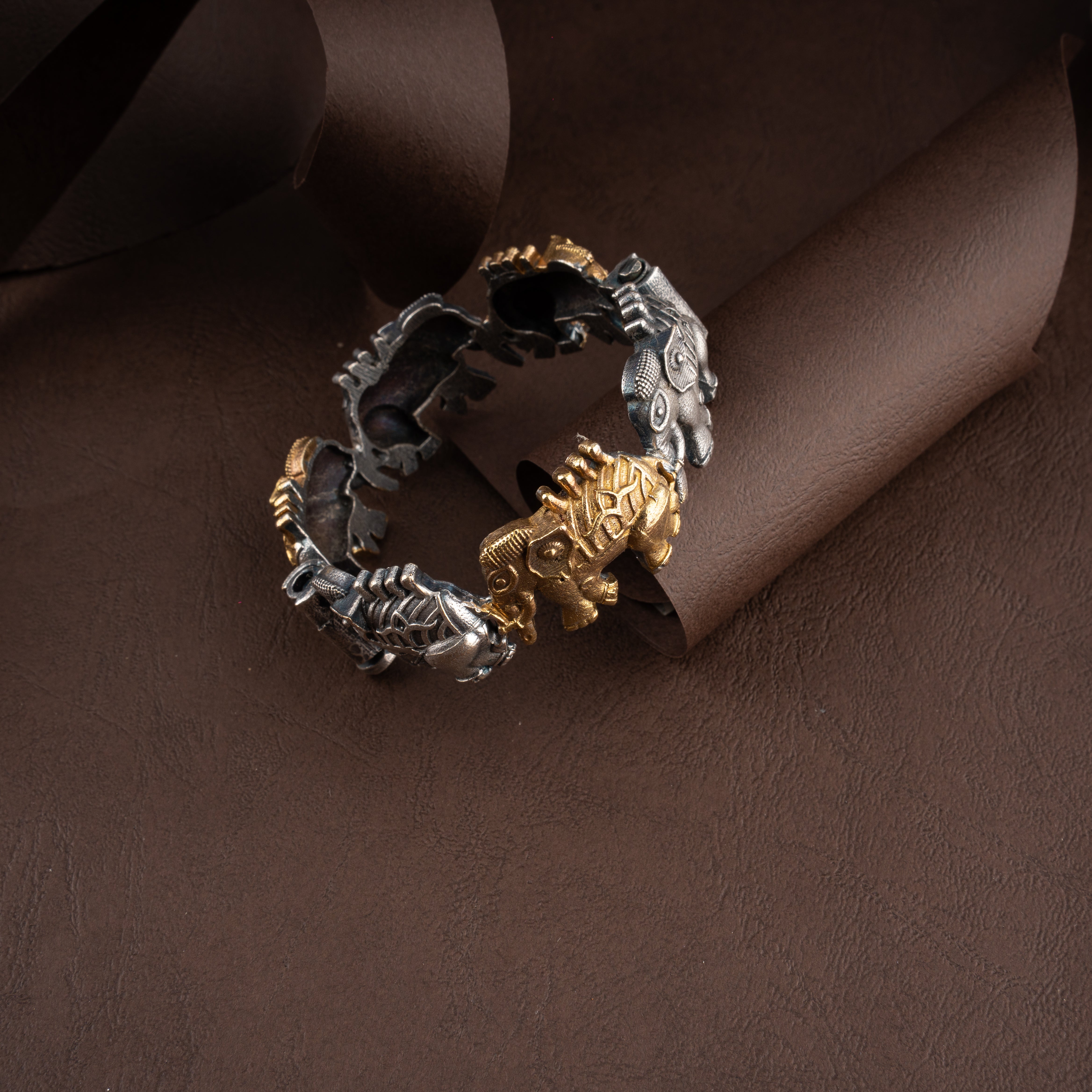 Dual-Tone Antique Elephant Oxidised Bangle