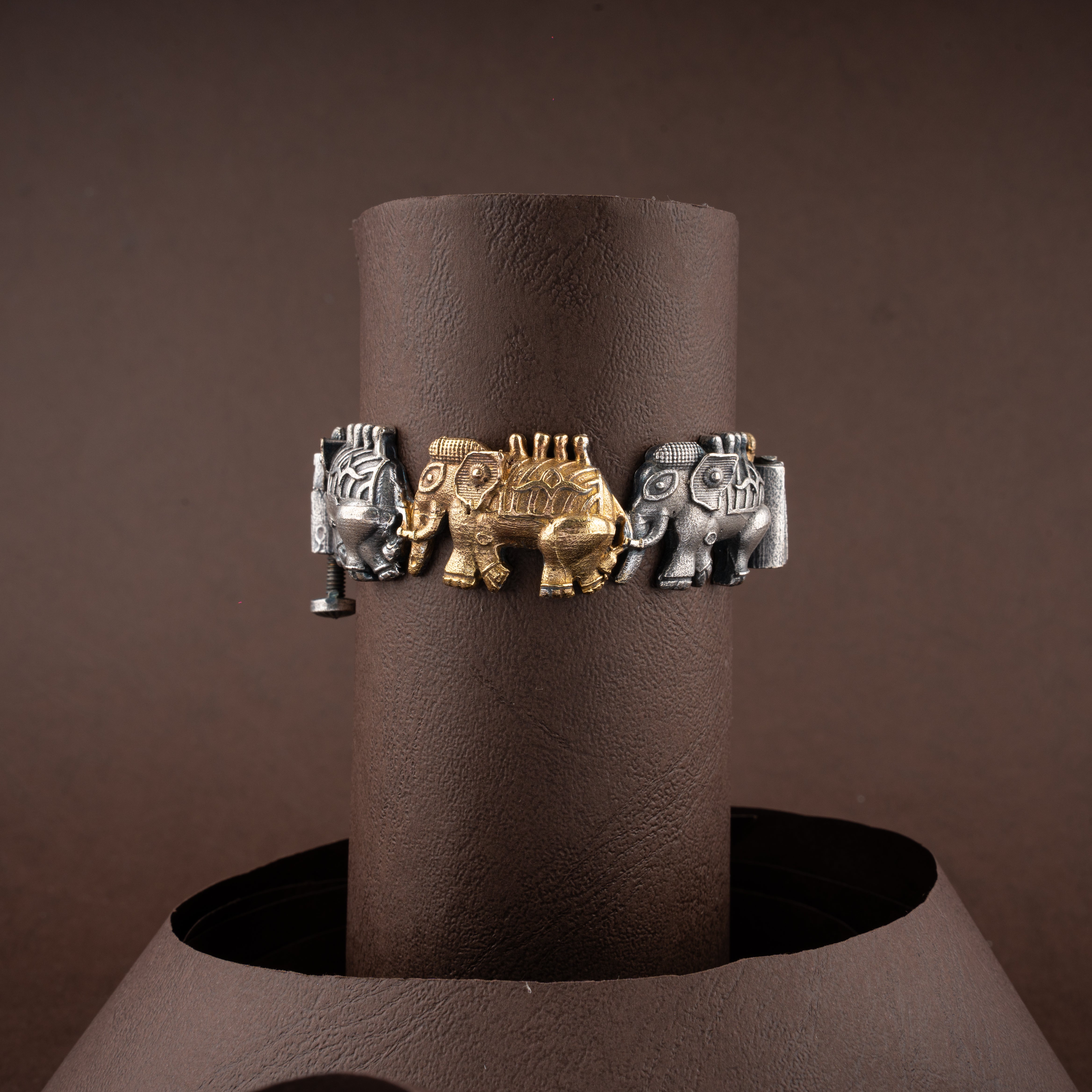 Dual-Tone Antique Elephant Oxidised Bangle