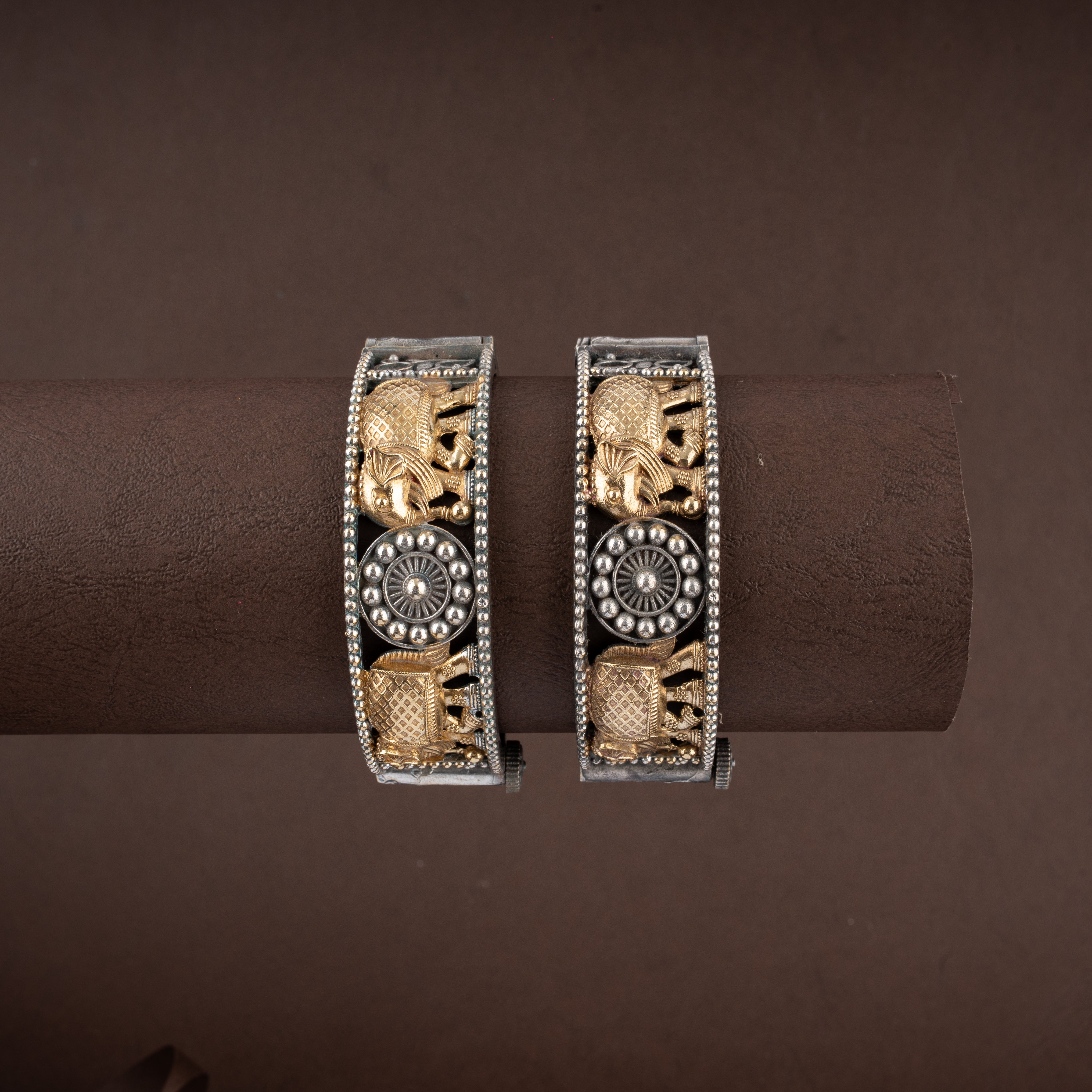 Oxidised Gajraj Dual-Tone Elephant Motif Kada Bangle Bracelet
