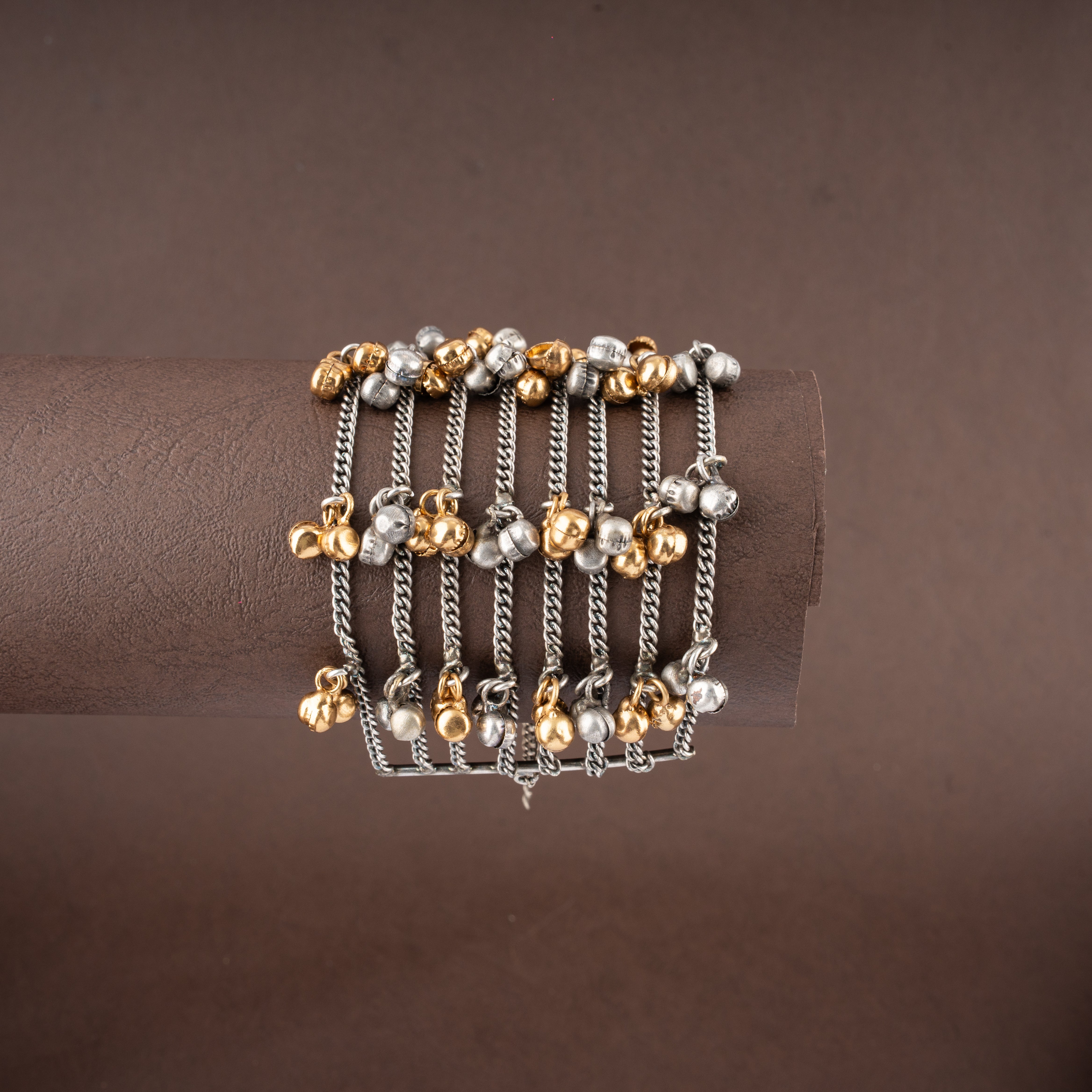 Tara Multi-Strand Oxidised Dual-Tone Ghungroo Bangle Bracelet