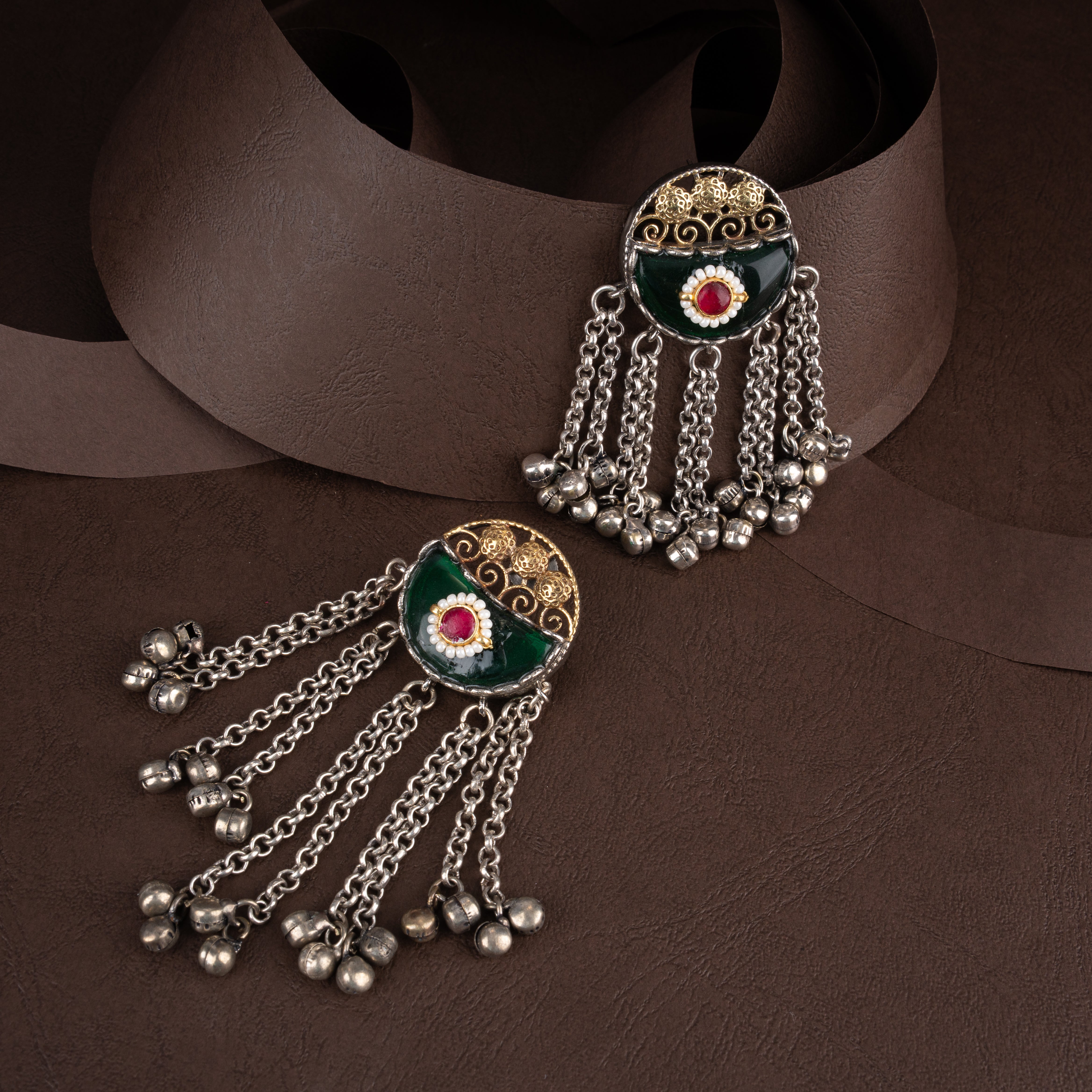 Dual-Tone Oxidised Silver Tribal Hasli Fringe Choker Necklace Set with Ghungroo Drops