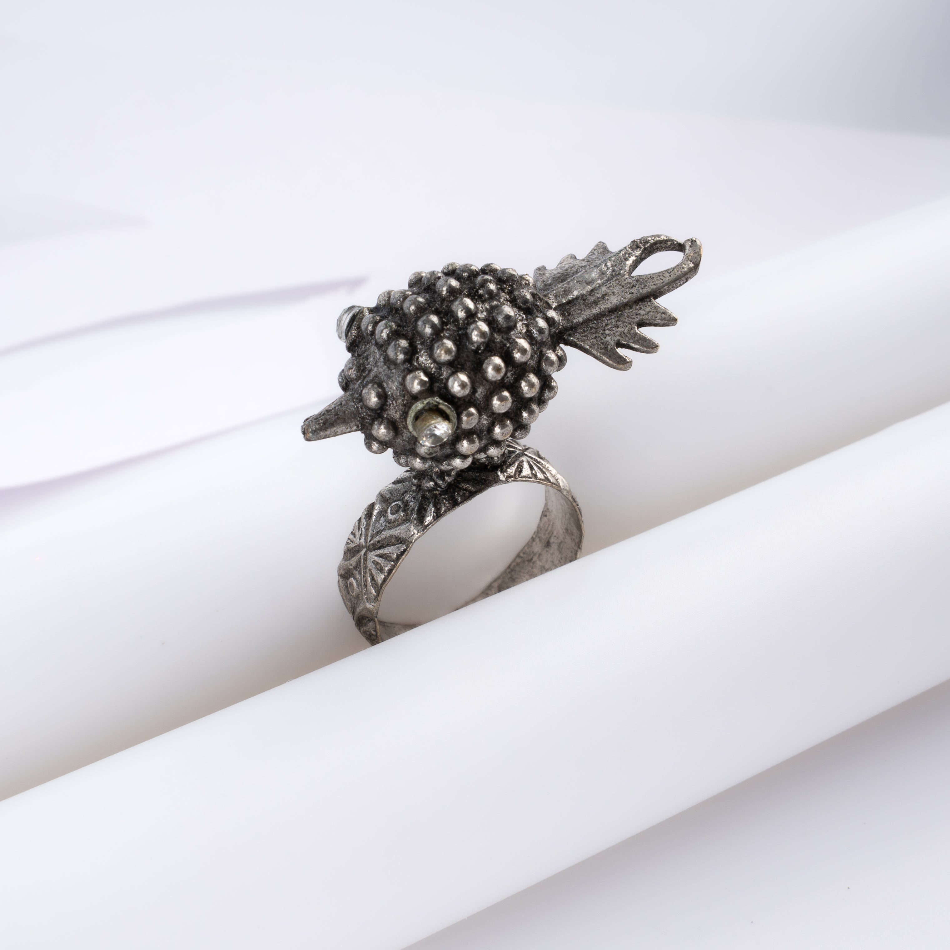 Oxidised Silver Textured Bird Sparrow Statement Ring