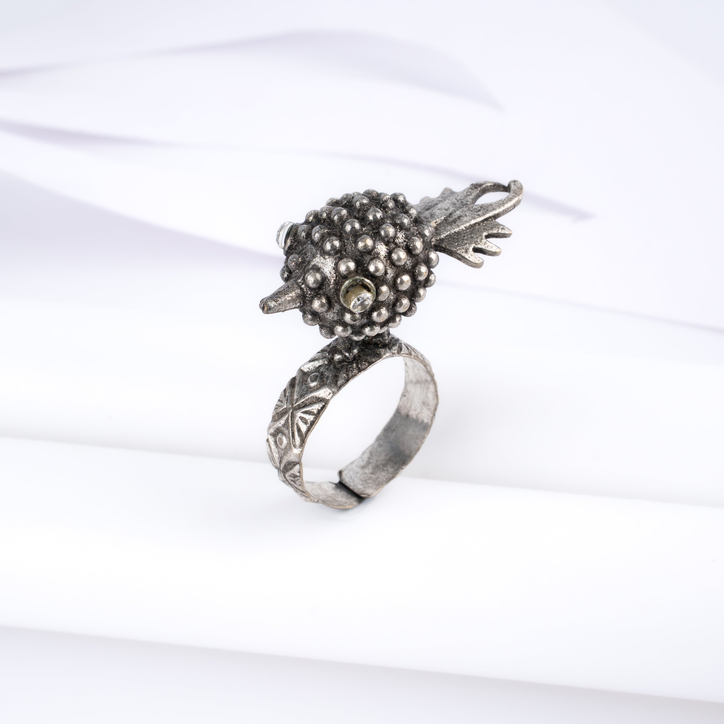Oxidised Silver Textured Bird Sparrow Statement Ring