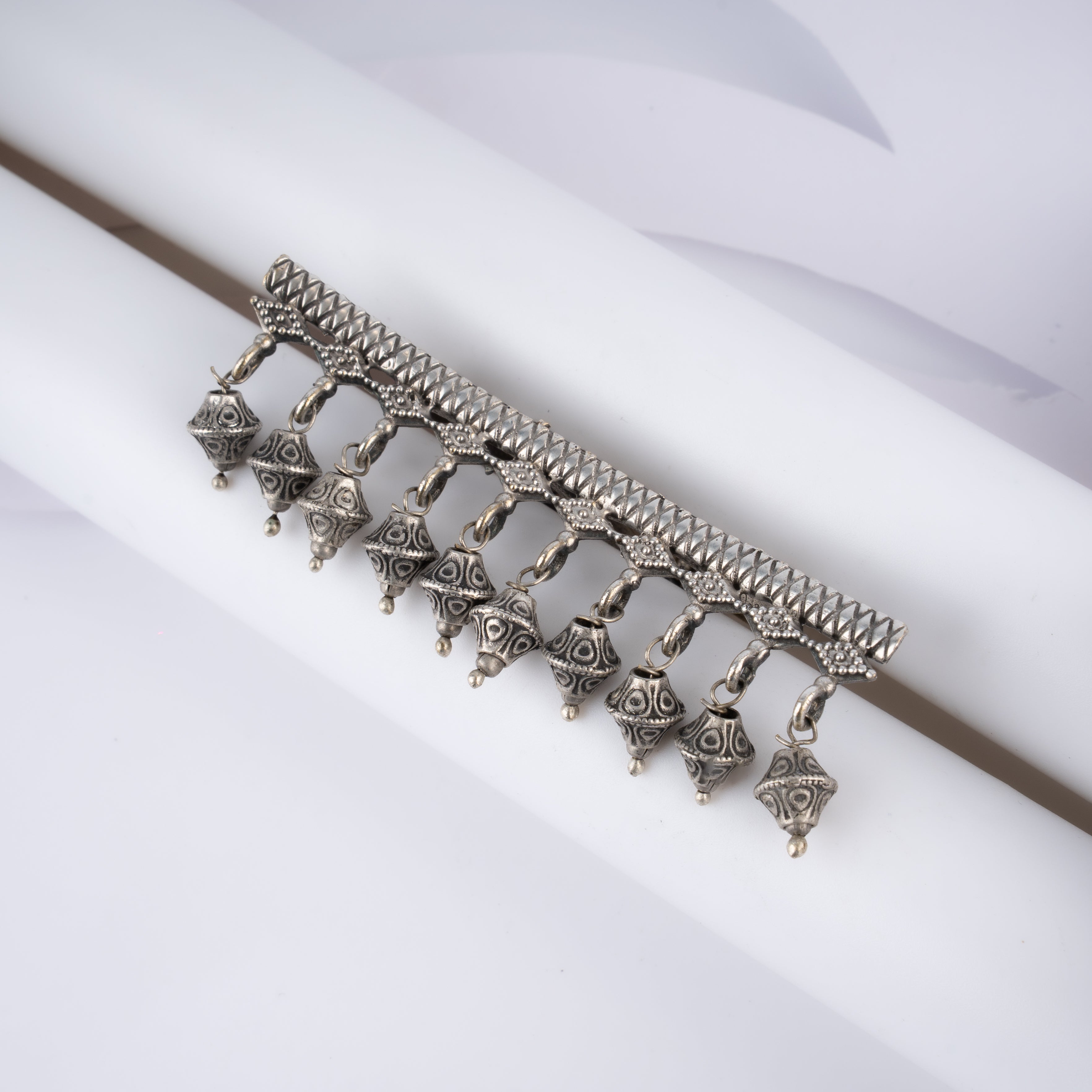 Oxidised Silver Tribal Fringe Two Finger Ghungroo Bar Ring
