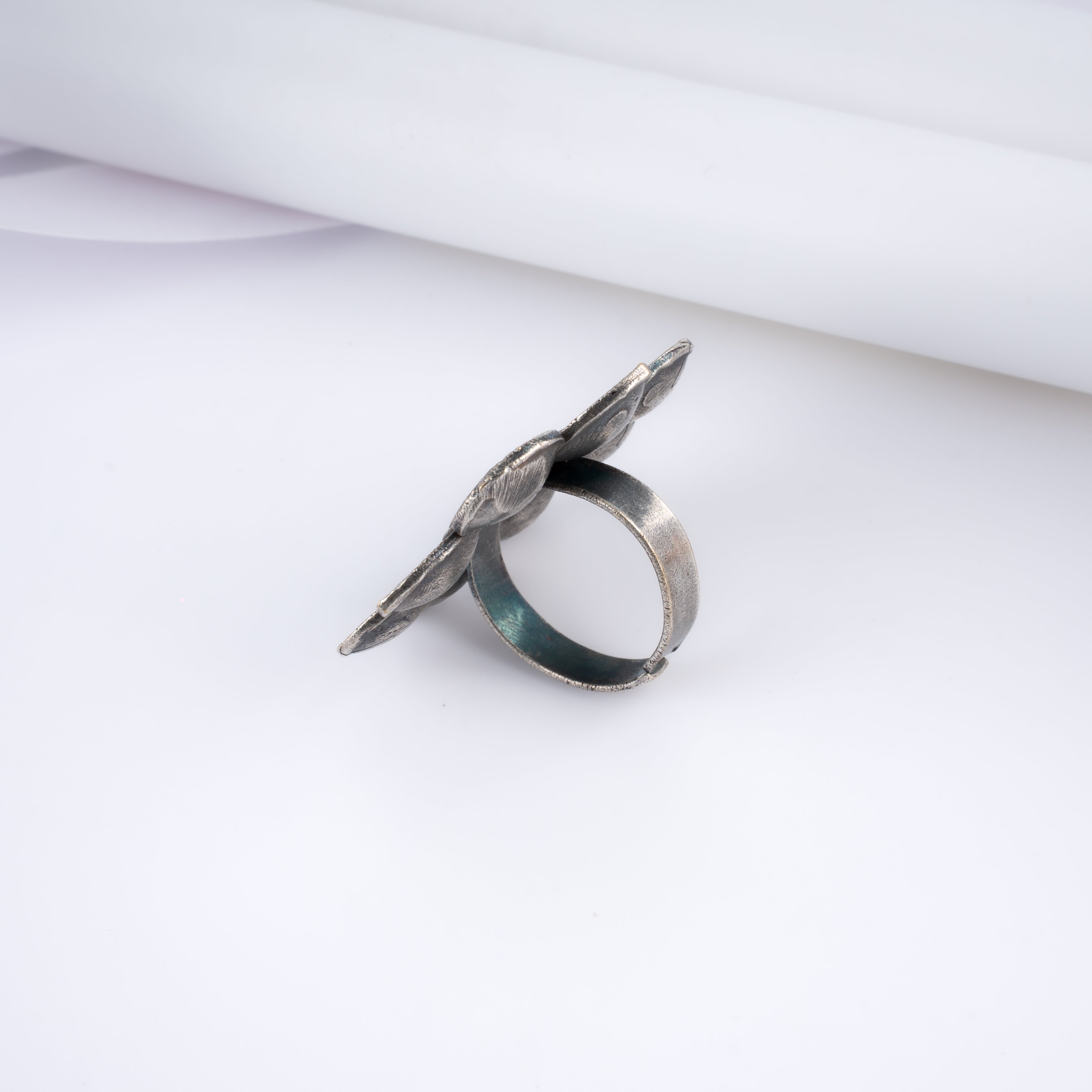 Oxidised Silver Blooming Lotus Filigree Statement Ring
