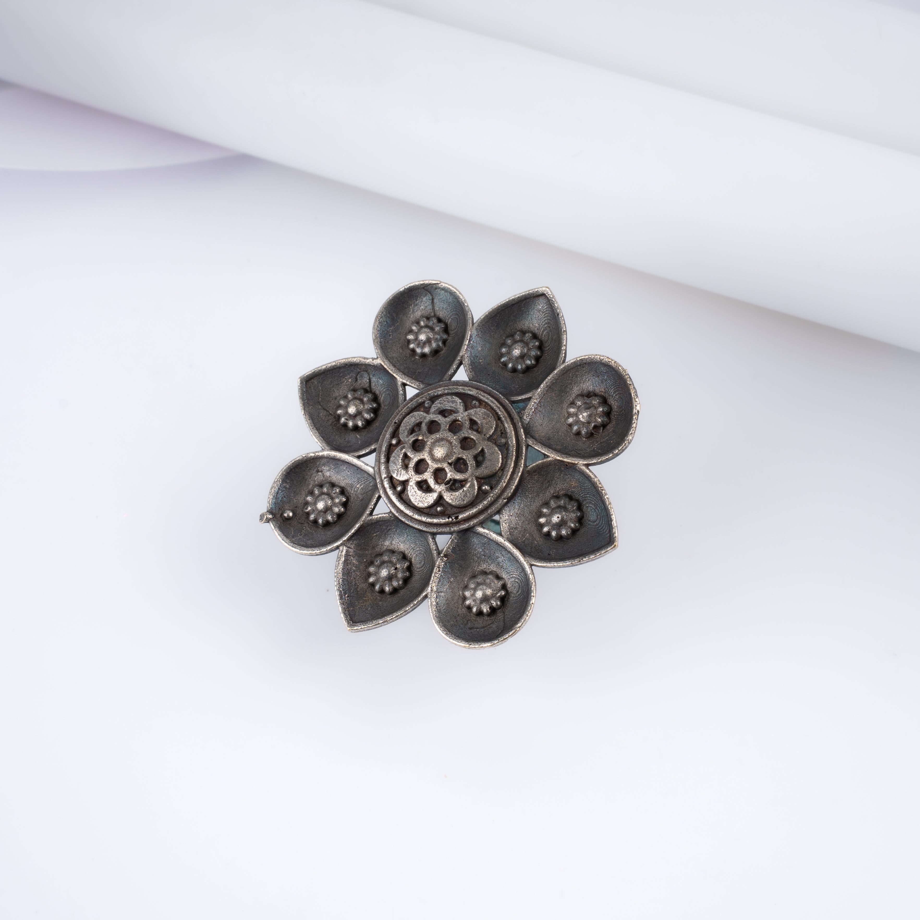 Oxidised Silver Blooming Lotus Filigree Statement Ring