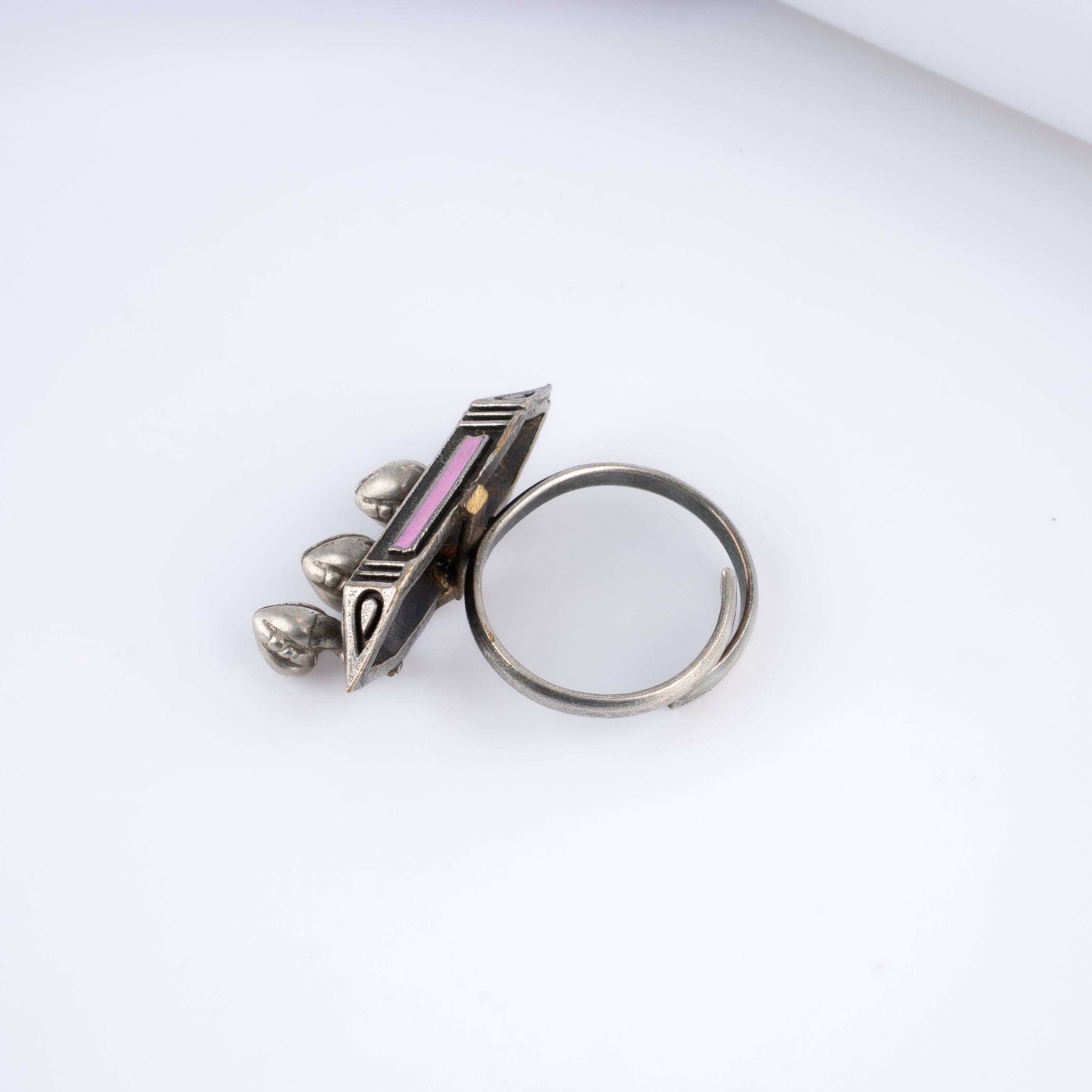 Oxidised Silver Meenakari Ghungroo Finger Ring
