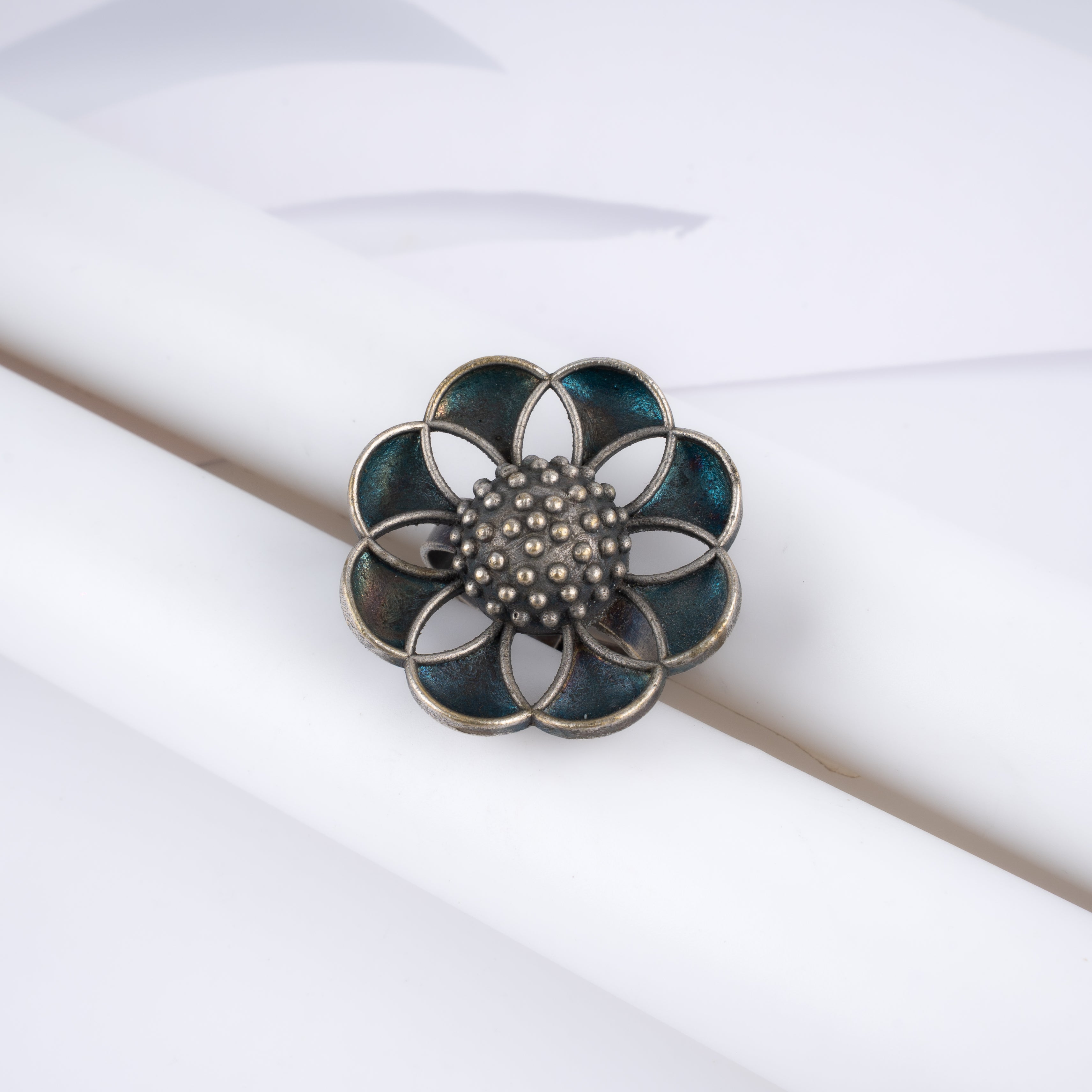 Antique Brass Floral Enamel Petal Statement Ring