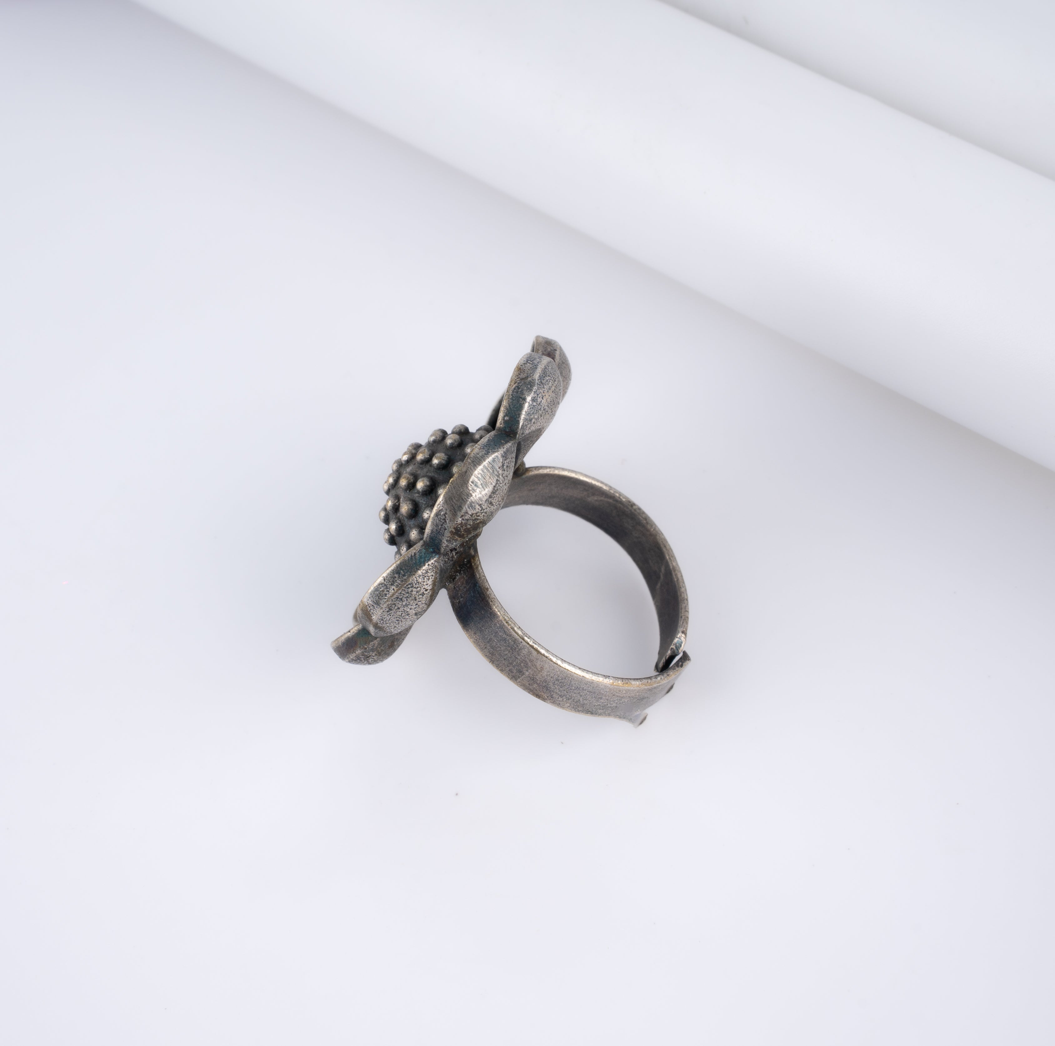 Antique Brass Floral Enamel Petal Statement Ring