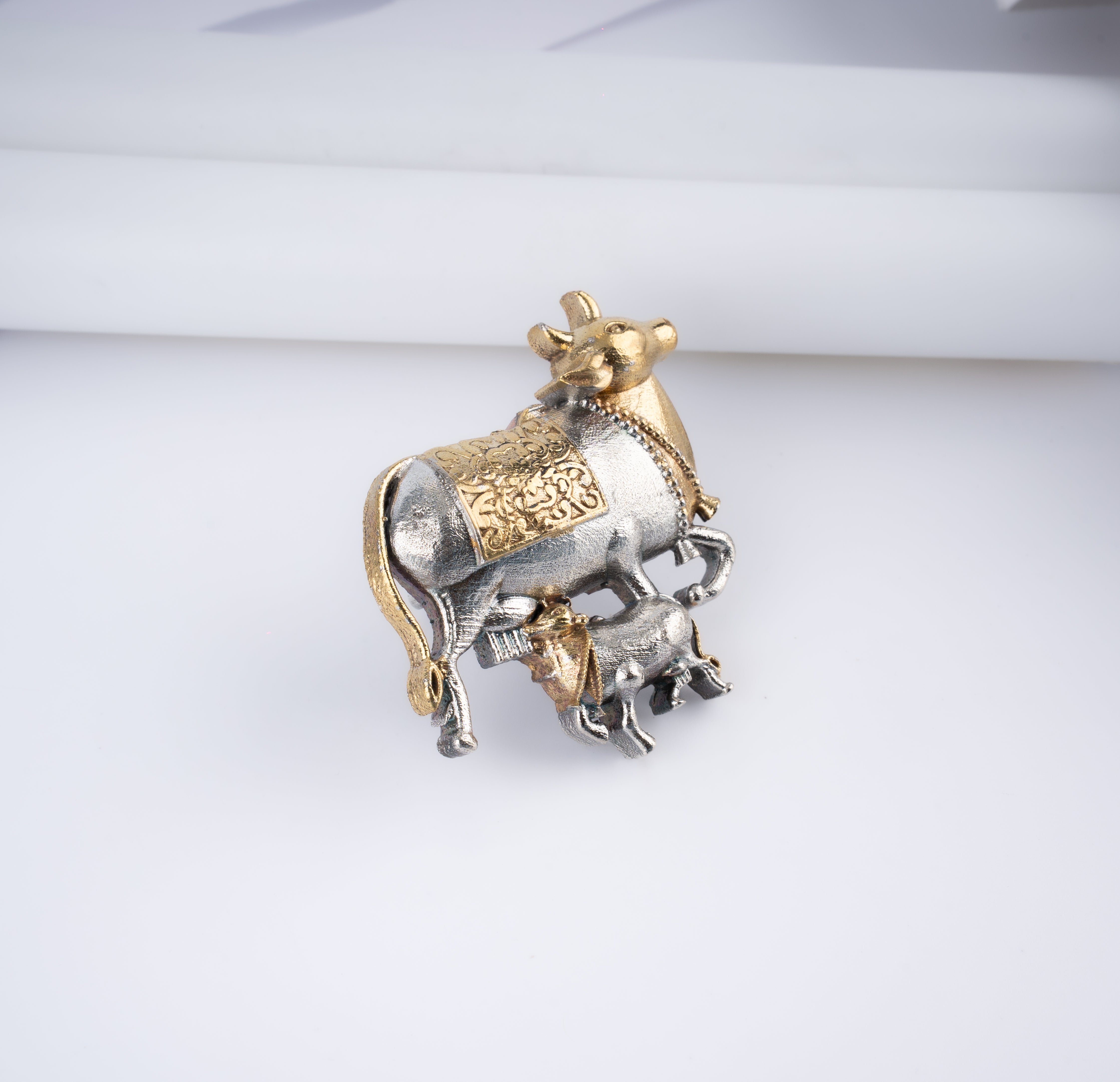 Oxidised Dual-Tone Kamadhenu Cow and Calf Ring