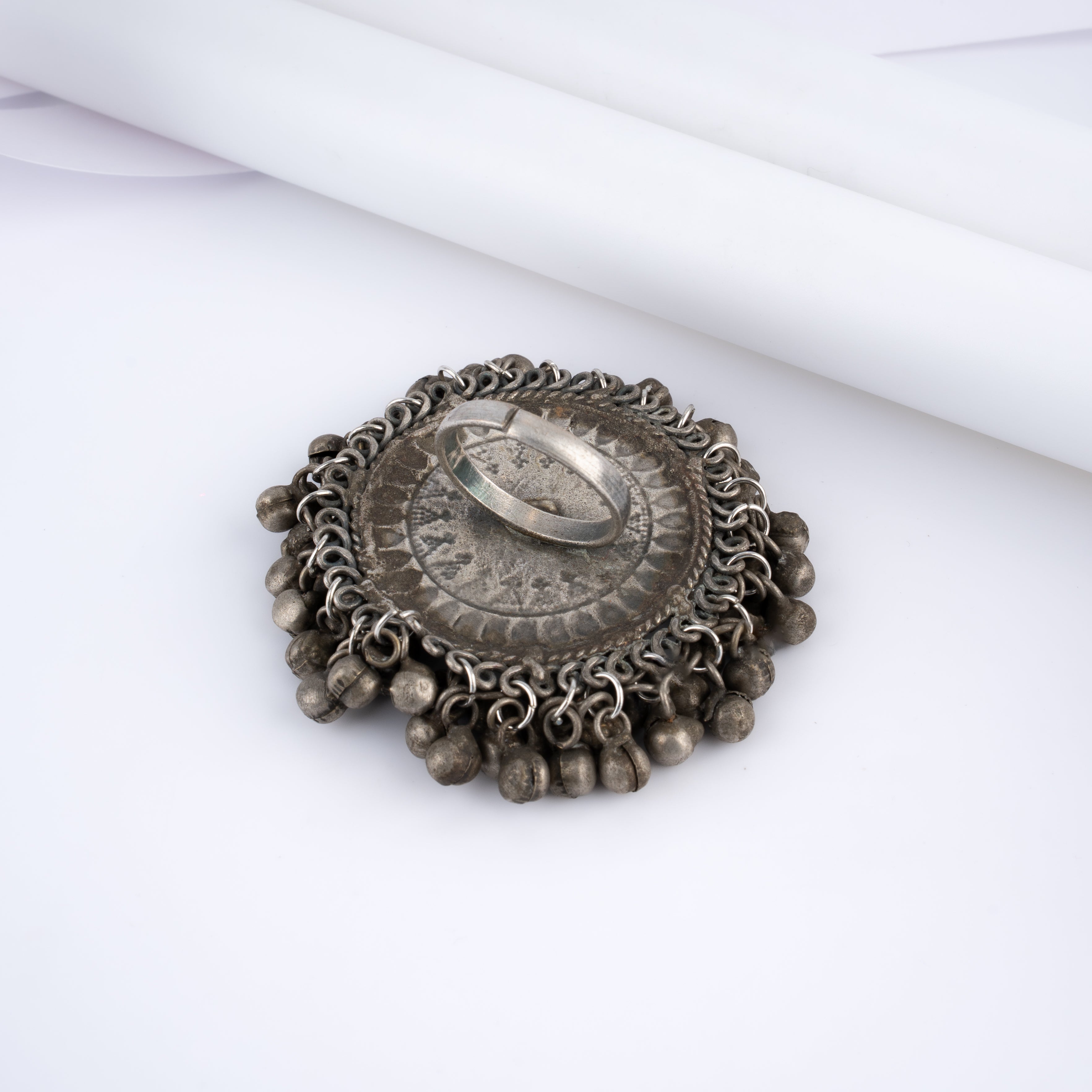 Dual Tone Oversized Mandala Kundan Ghungroo Statement Ring