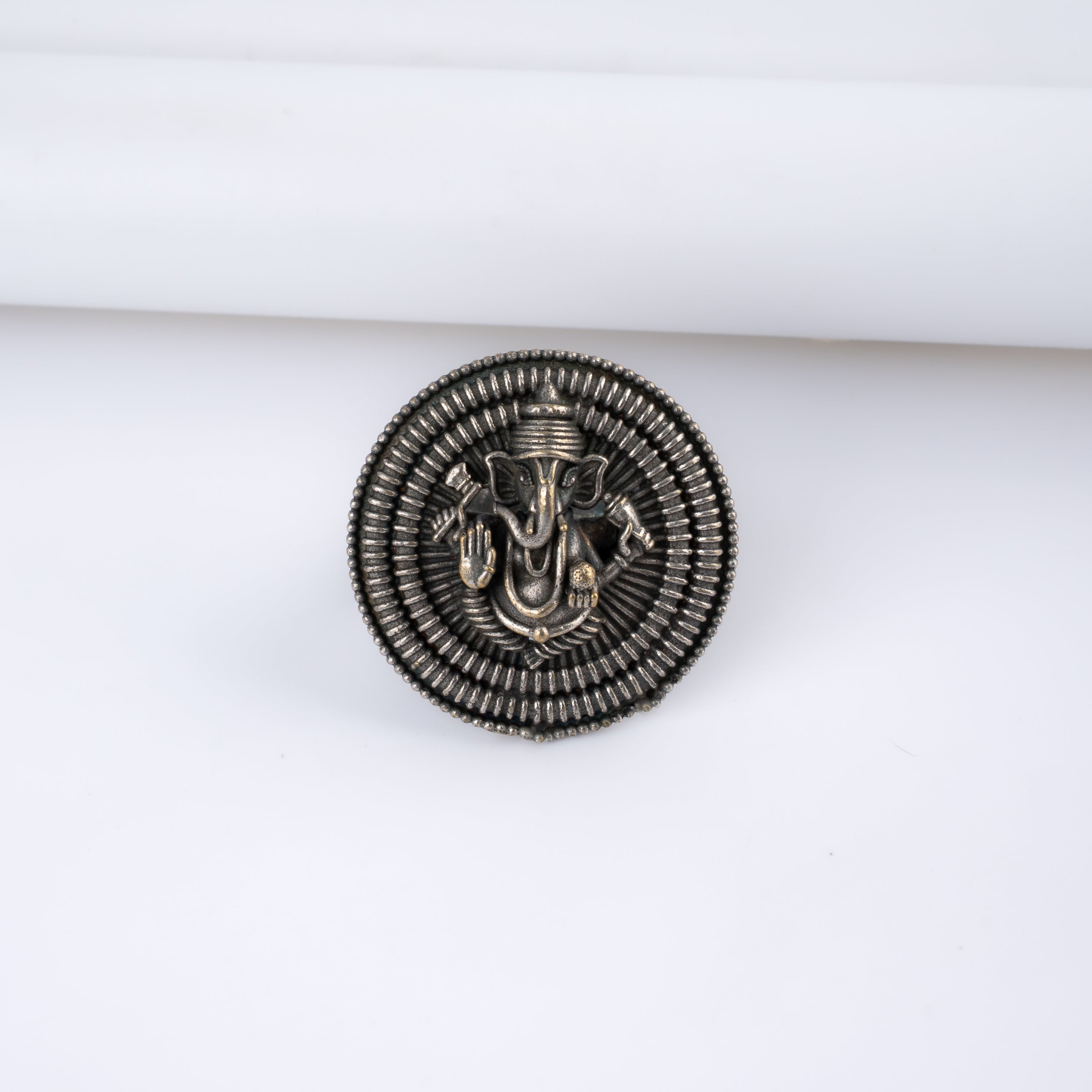 Oxidised Silver Royal Ganesha Sunburst Statement Ring