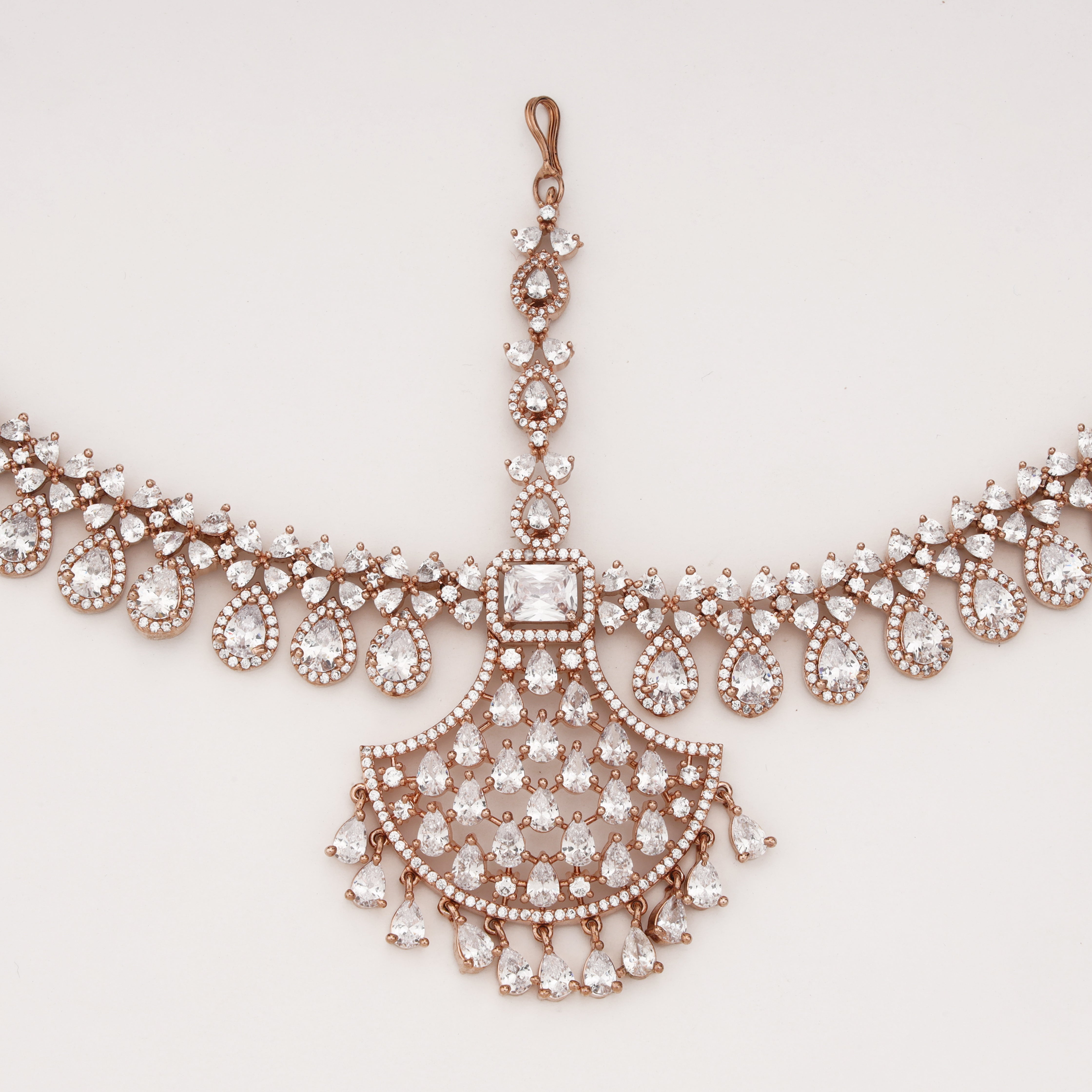Rose Gold Diamond Chandbali Bridal Mathapatti