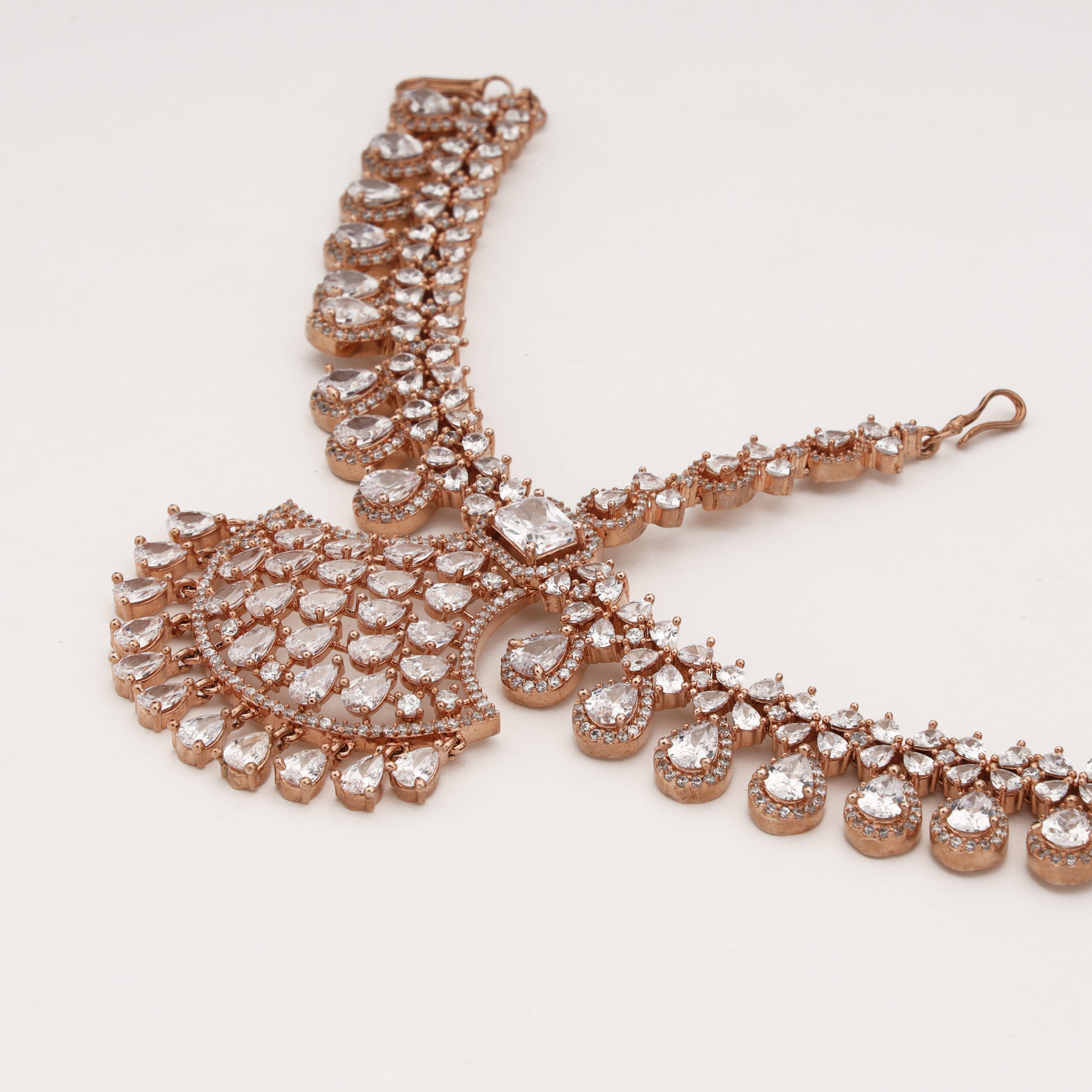 Rose Gold Diamond Chandbali Bridal Mathapatti