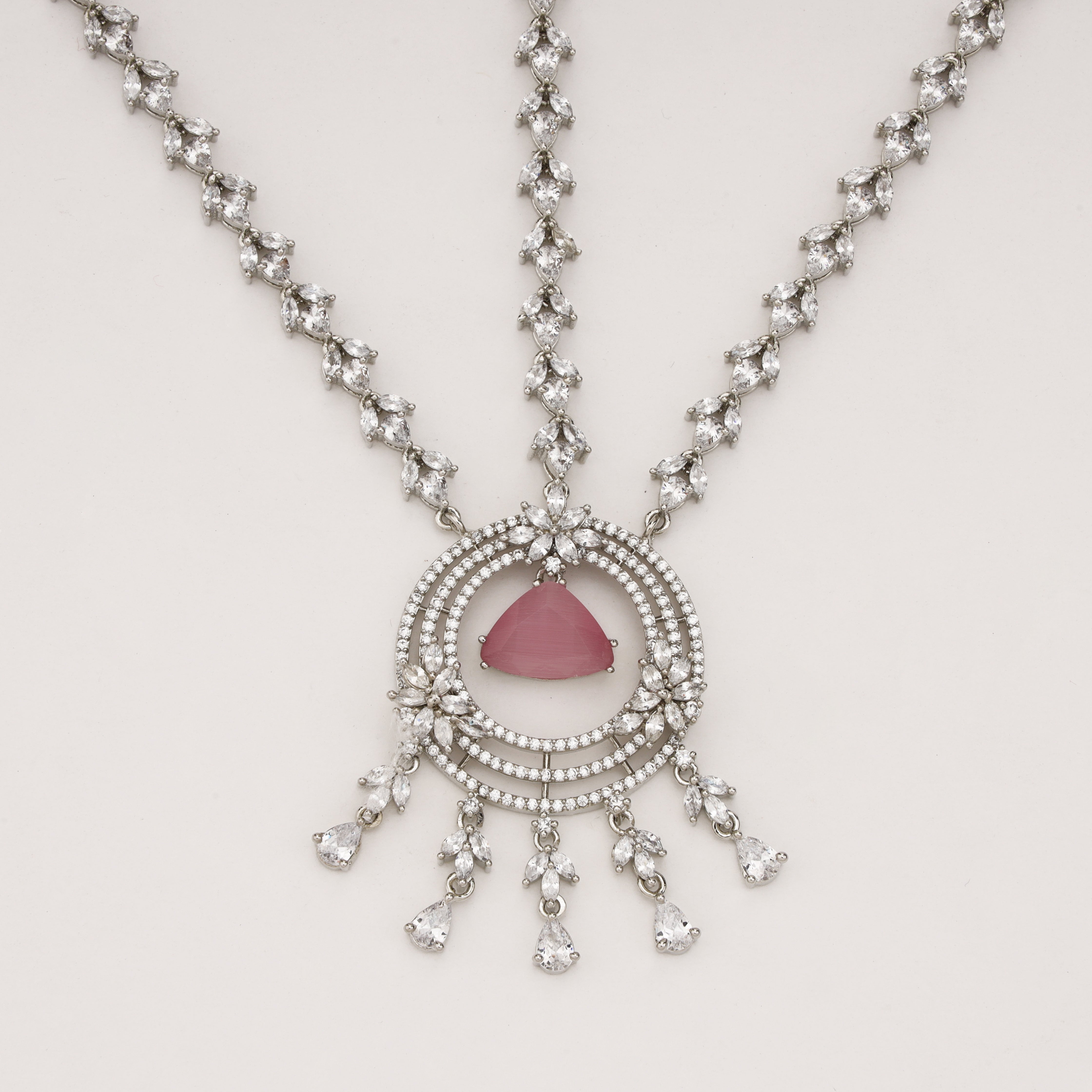 Silver Pink Stone Diamond Bridal Mathapatti