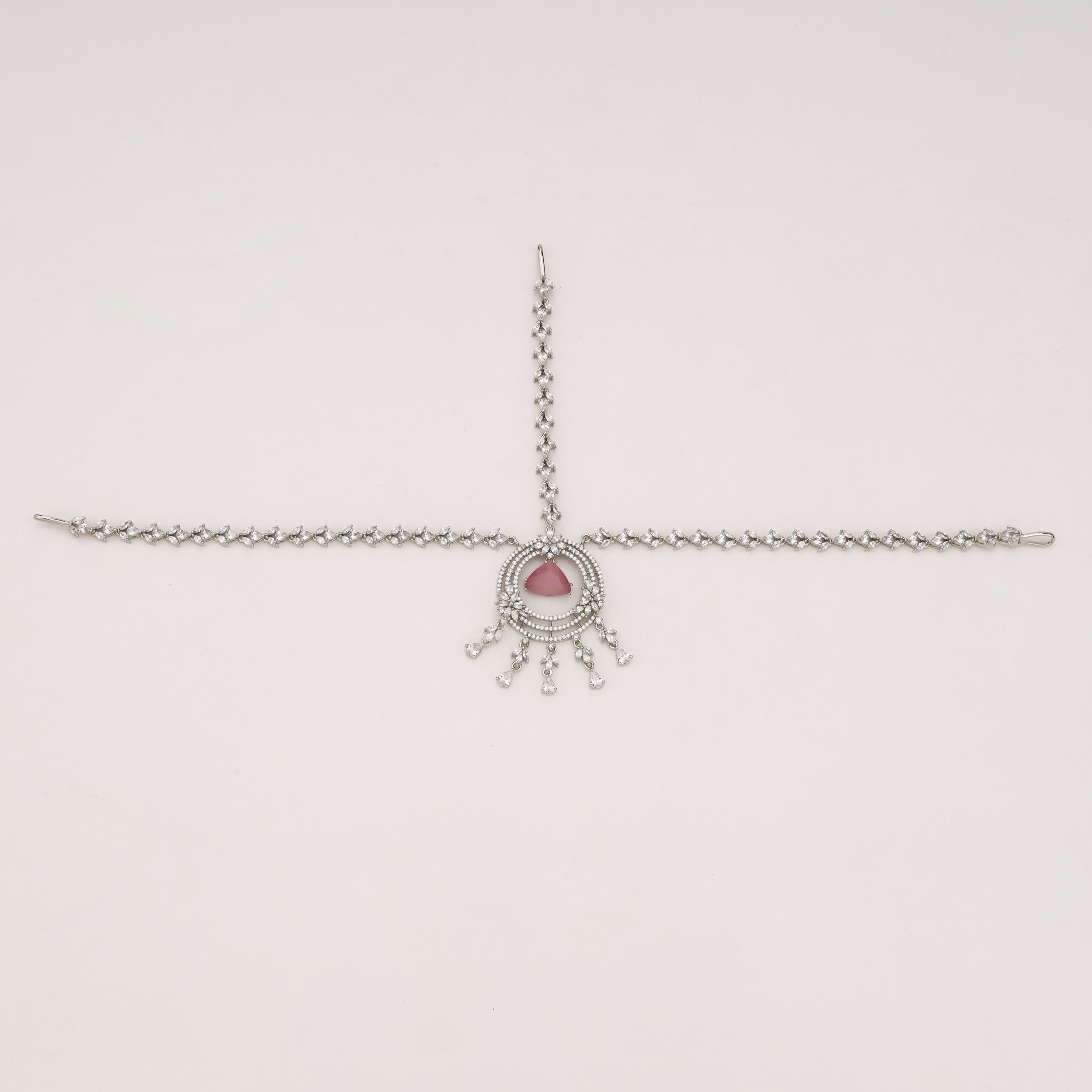 Silver Pink Stone Diamond Bridal Mathapatti