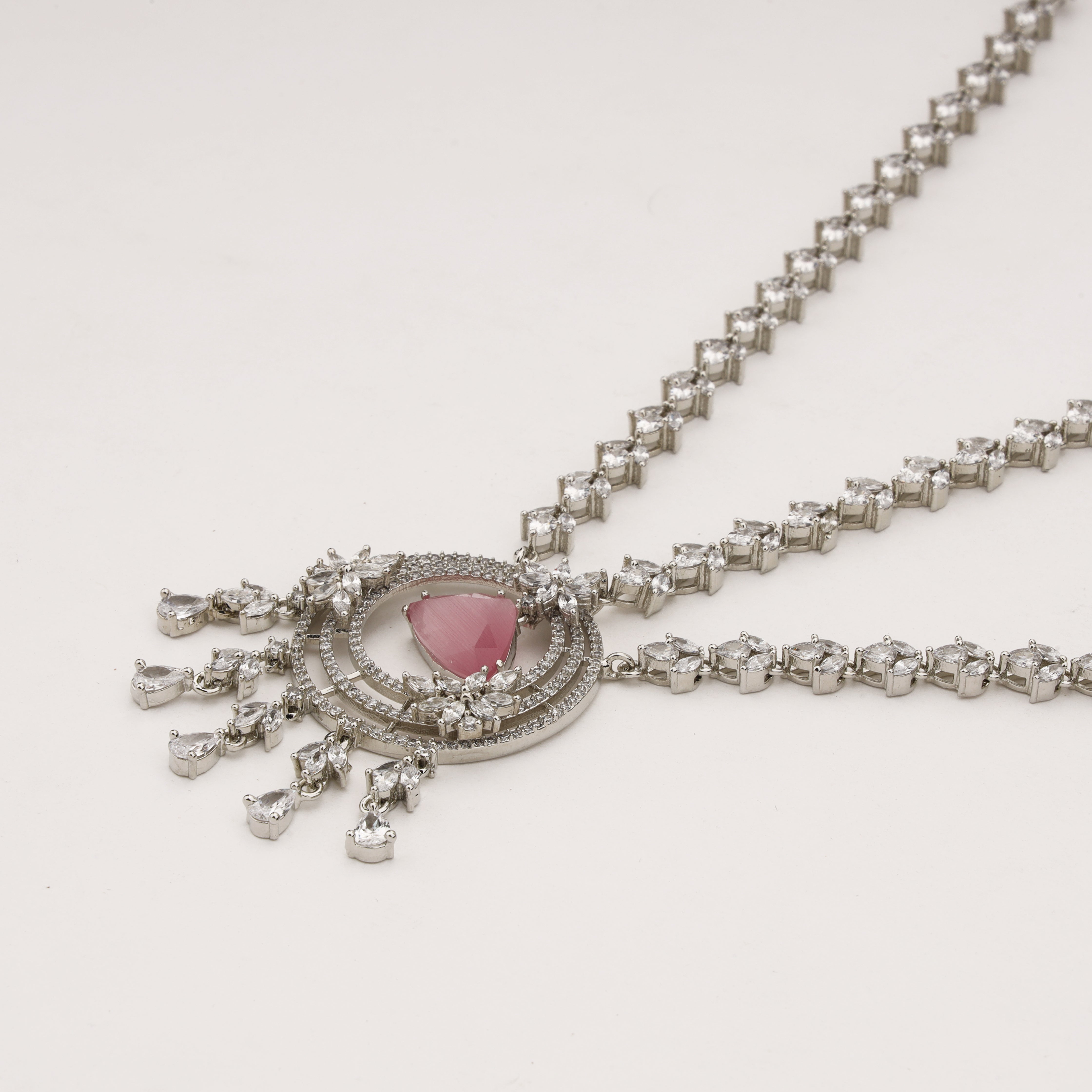 Silver Pink Stone Diamond Bridal Mathapatti