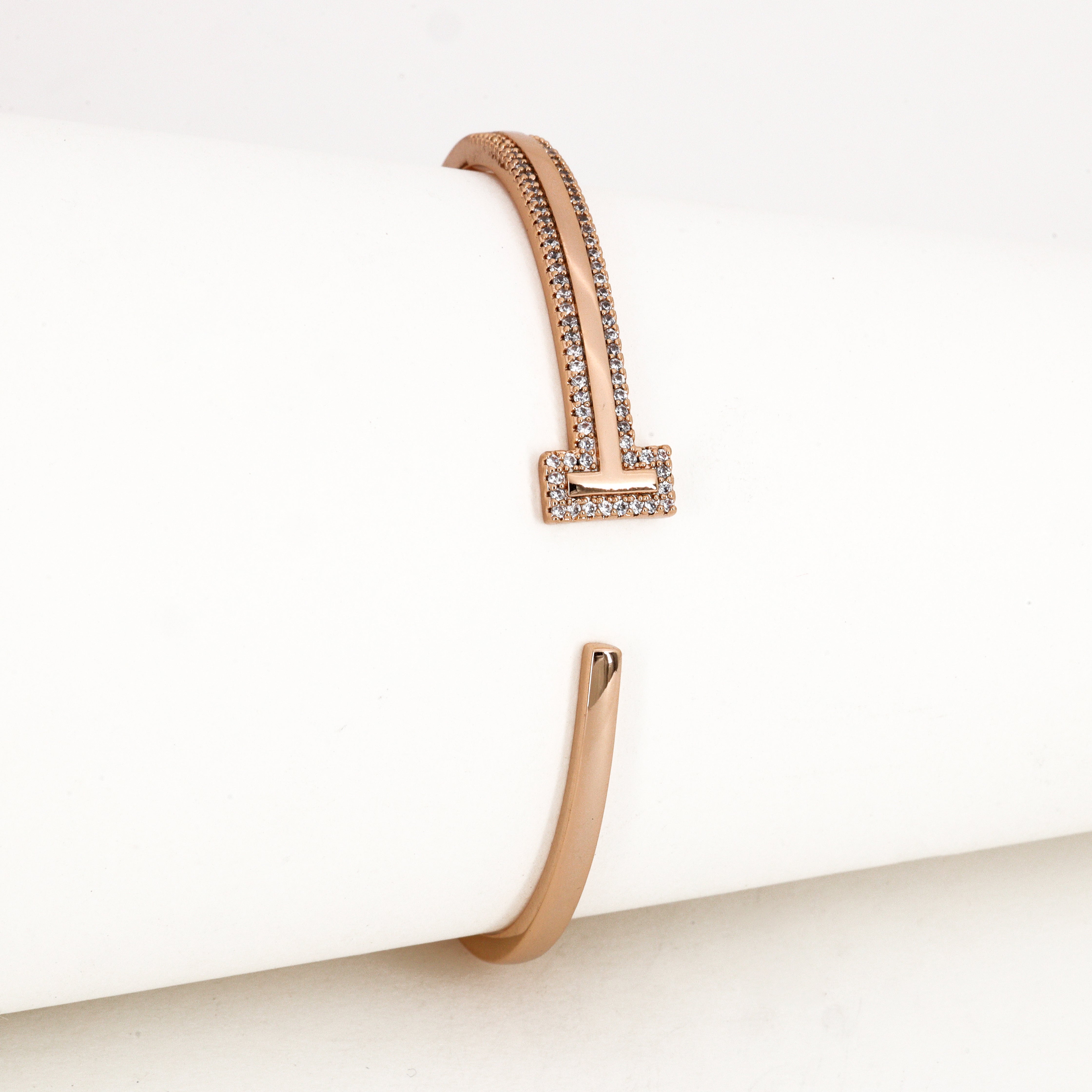 Rose Gold Crystal T-Motif Bangle Bracelet