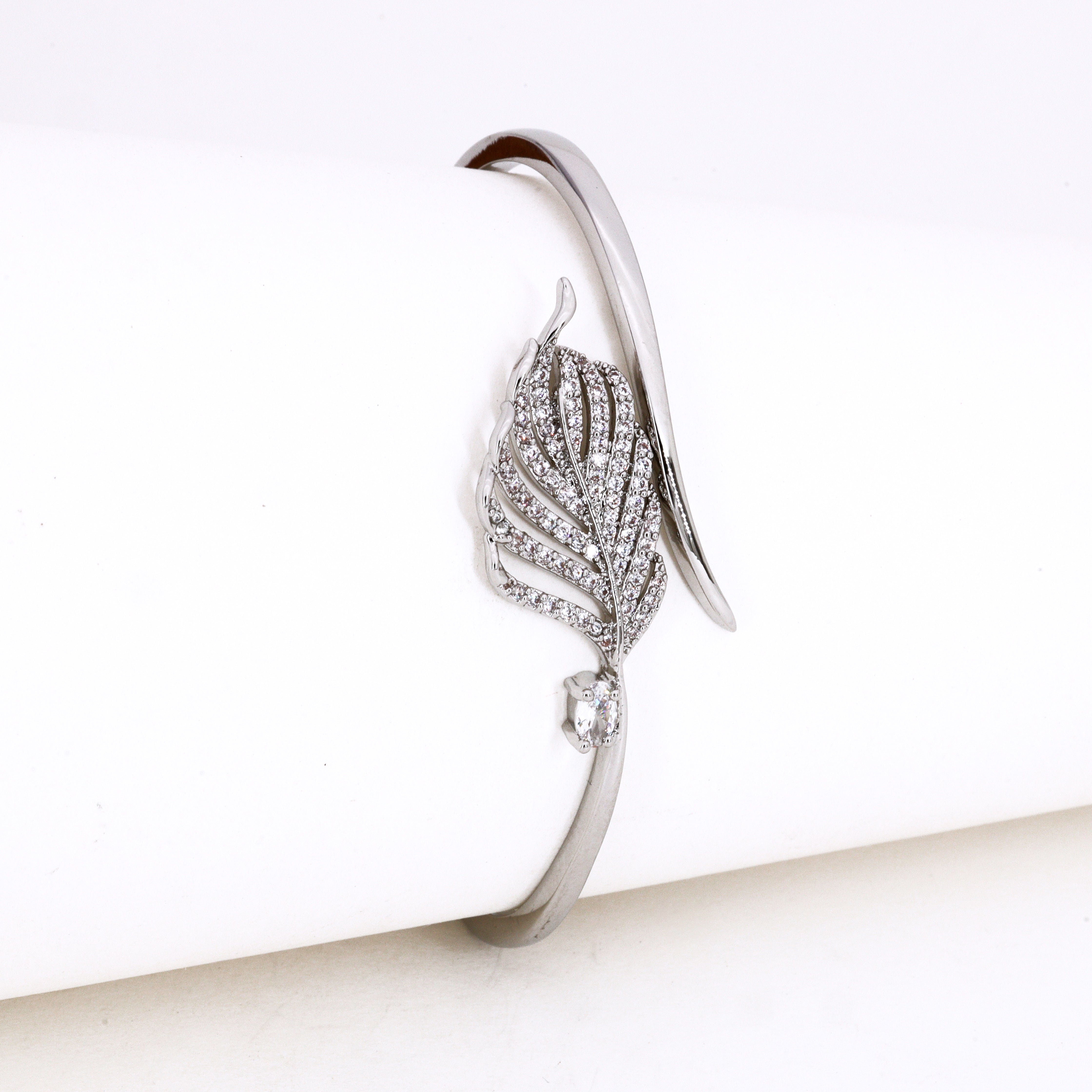 Silver Tone Crystal Feather Western Bracelet