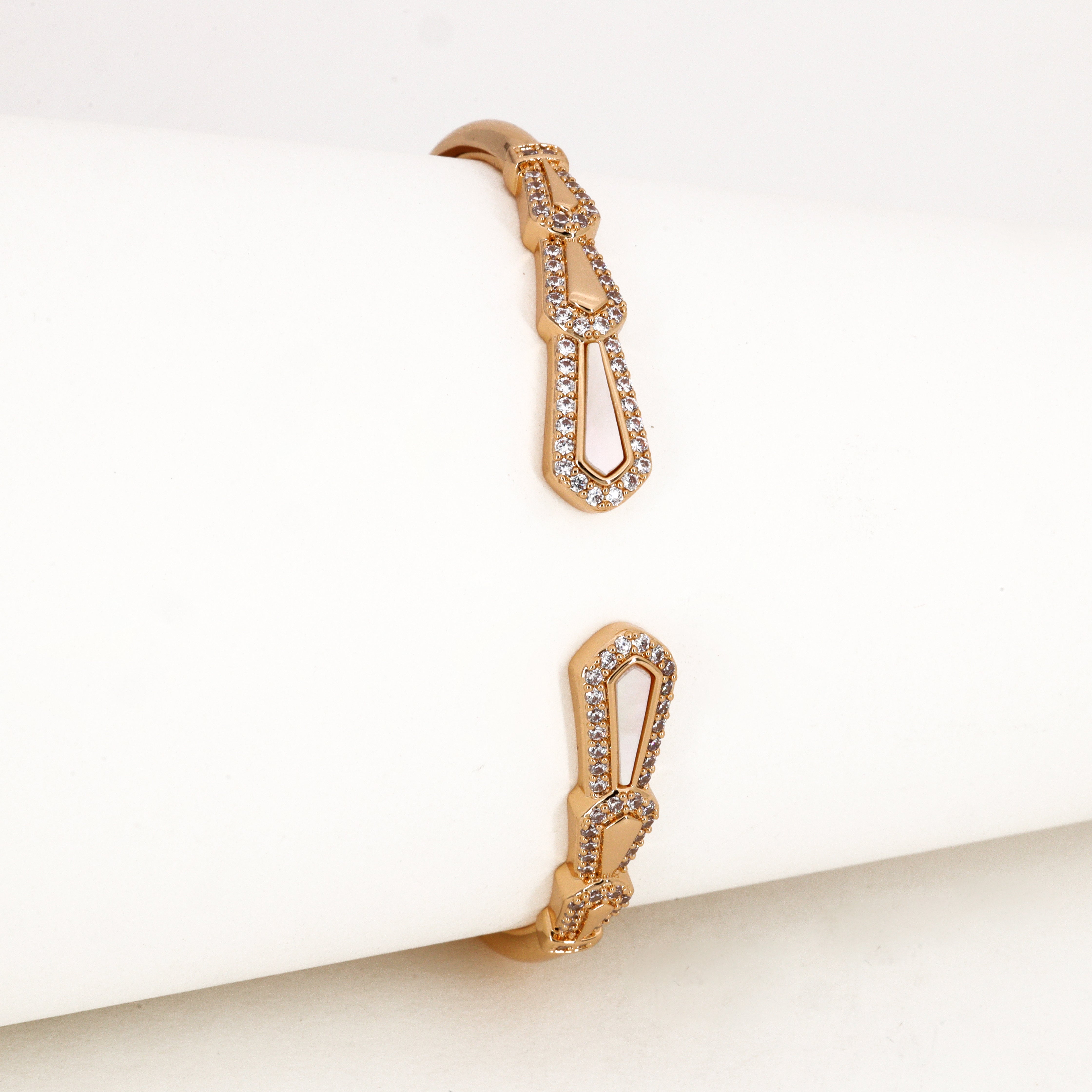 Gold Tone Crystal Geometric Cut-Out Open Bracelet